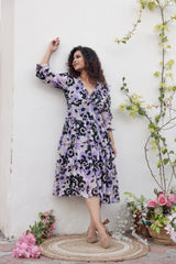 Lavender Floral Print Maxi Dress