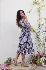 Lavender Floral Print Maxi Dress