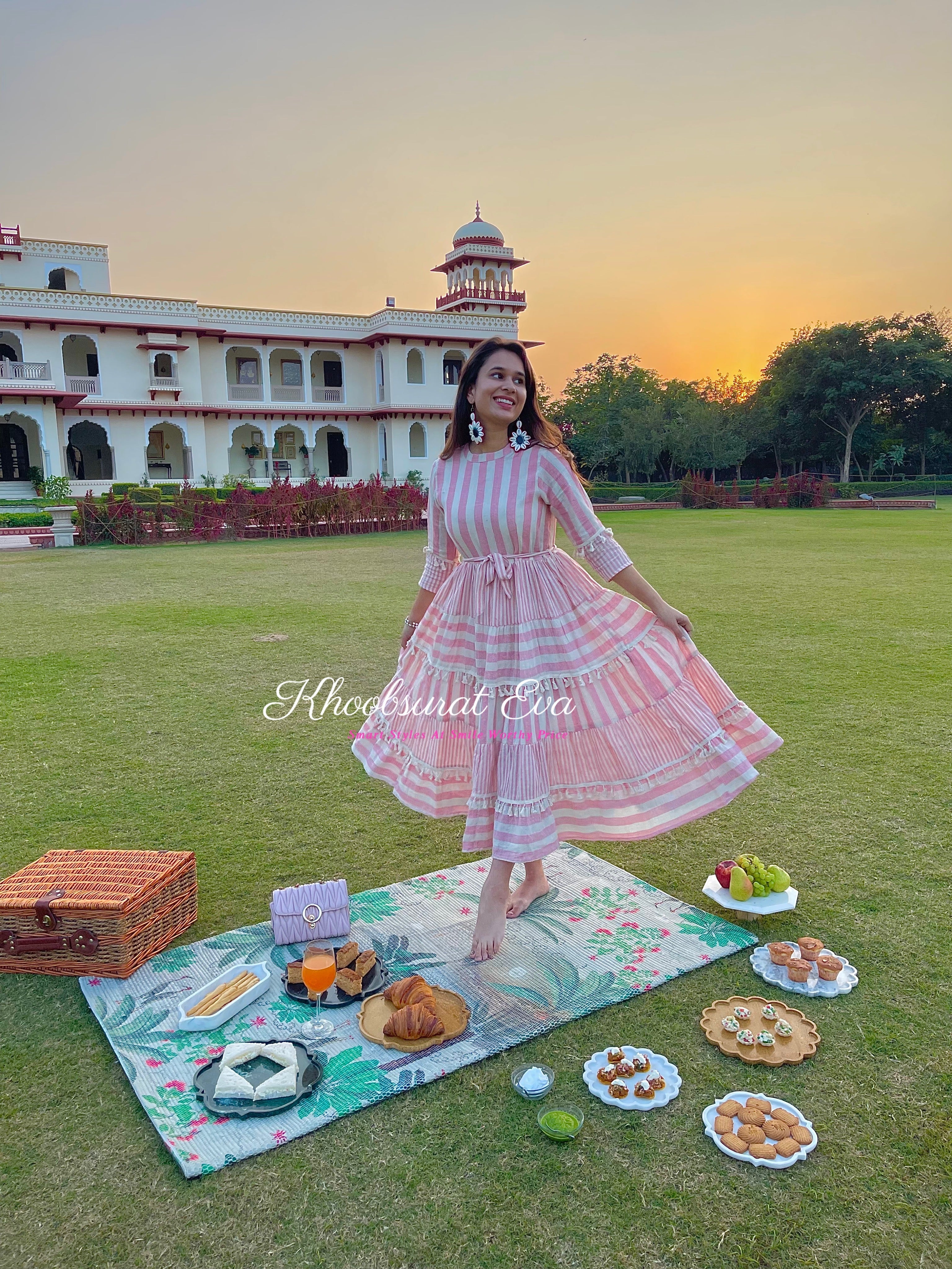 Pastel Pink Stripes Flared Maxi Dress