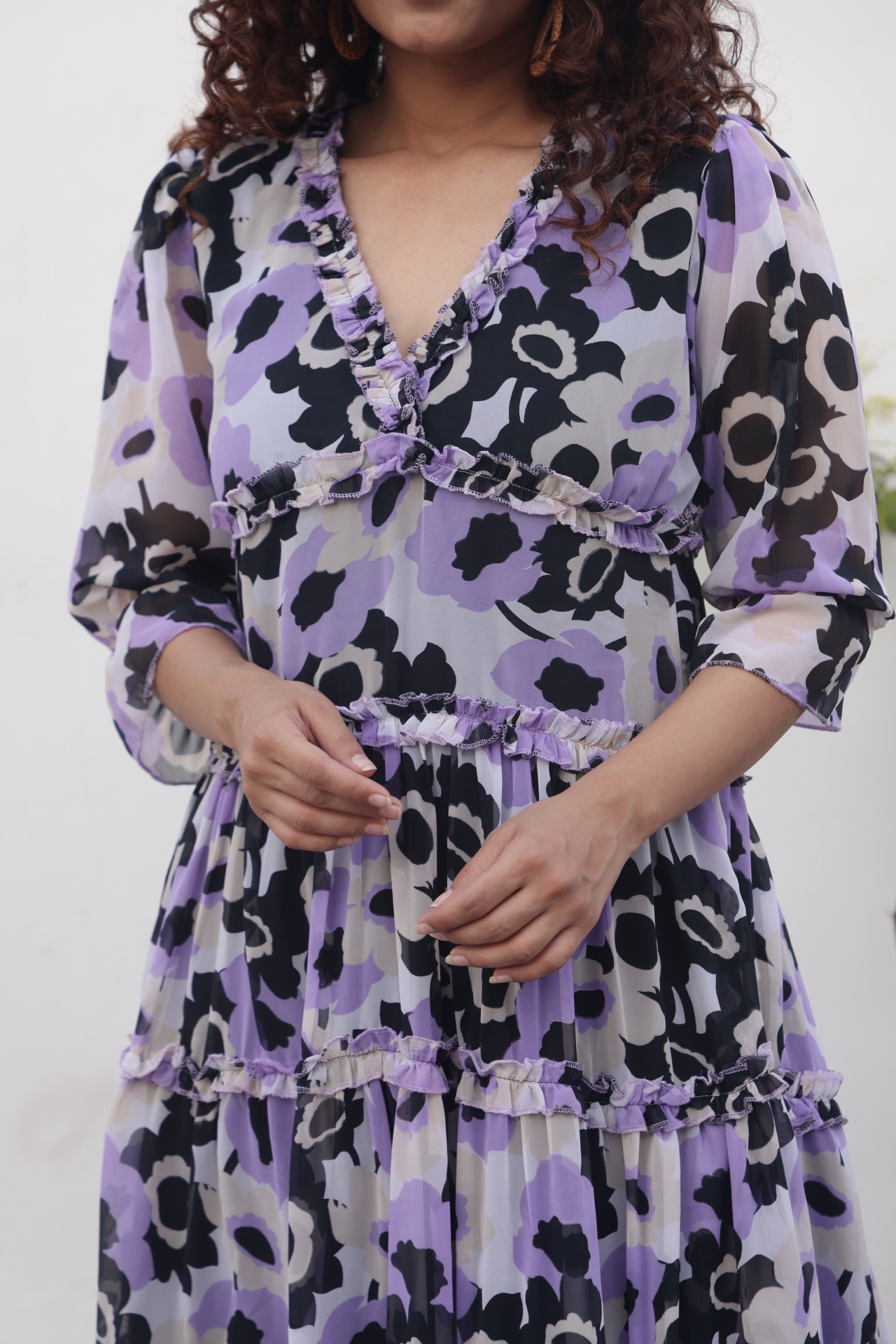 Lavender Floral Print Maxi Dress