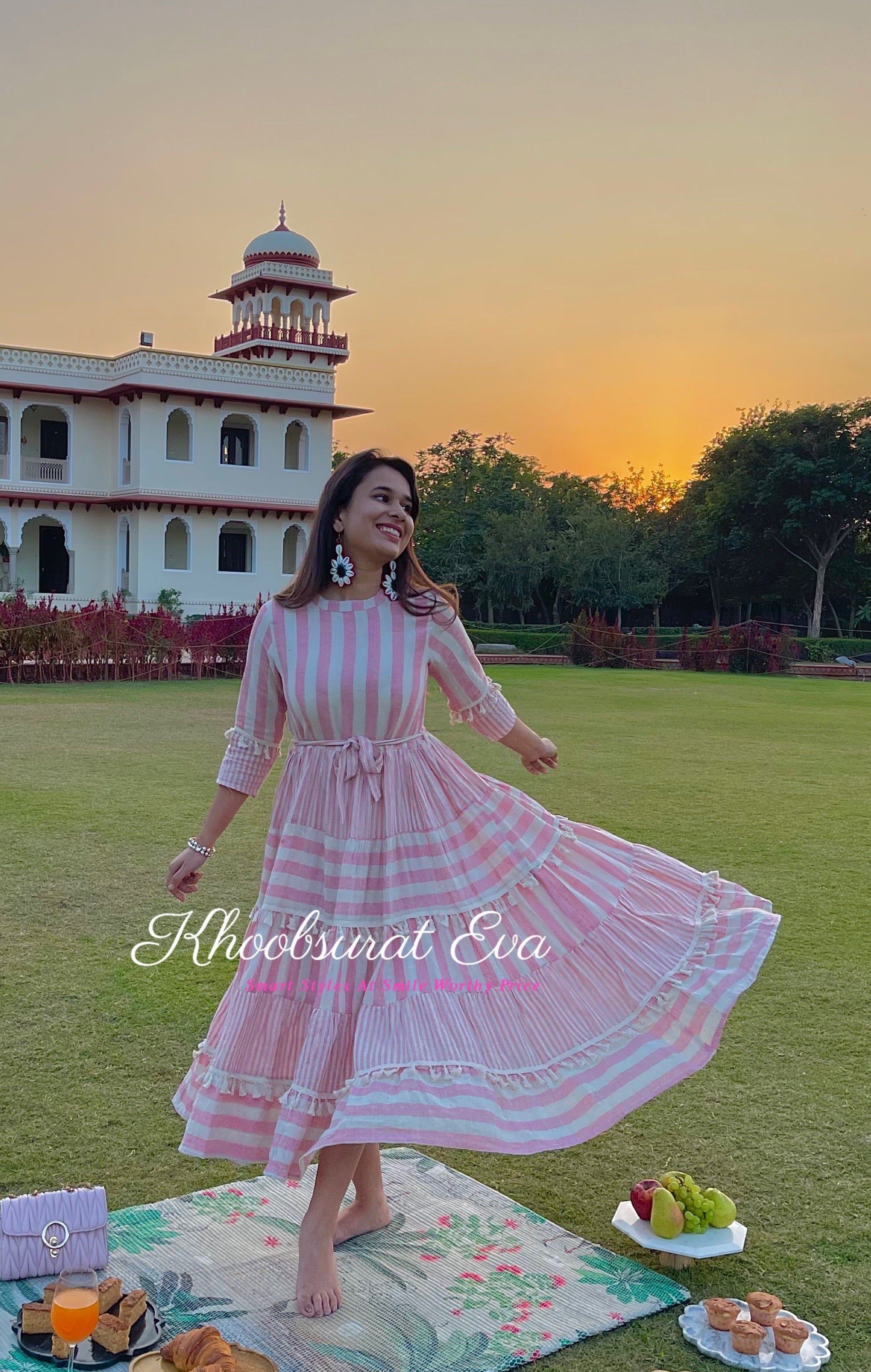 Pastel Pink Stripes Flared Maxi Dress