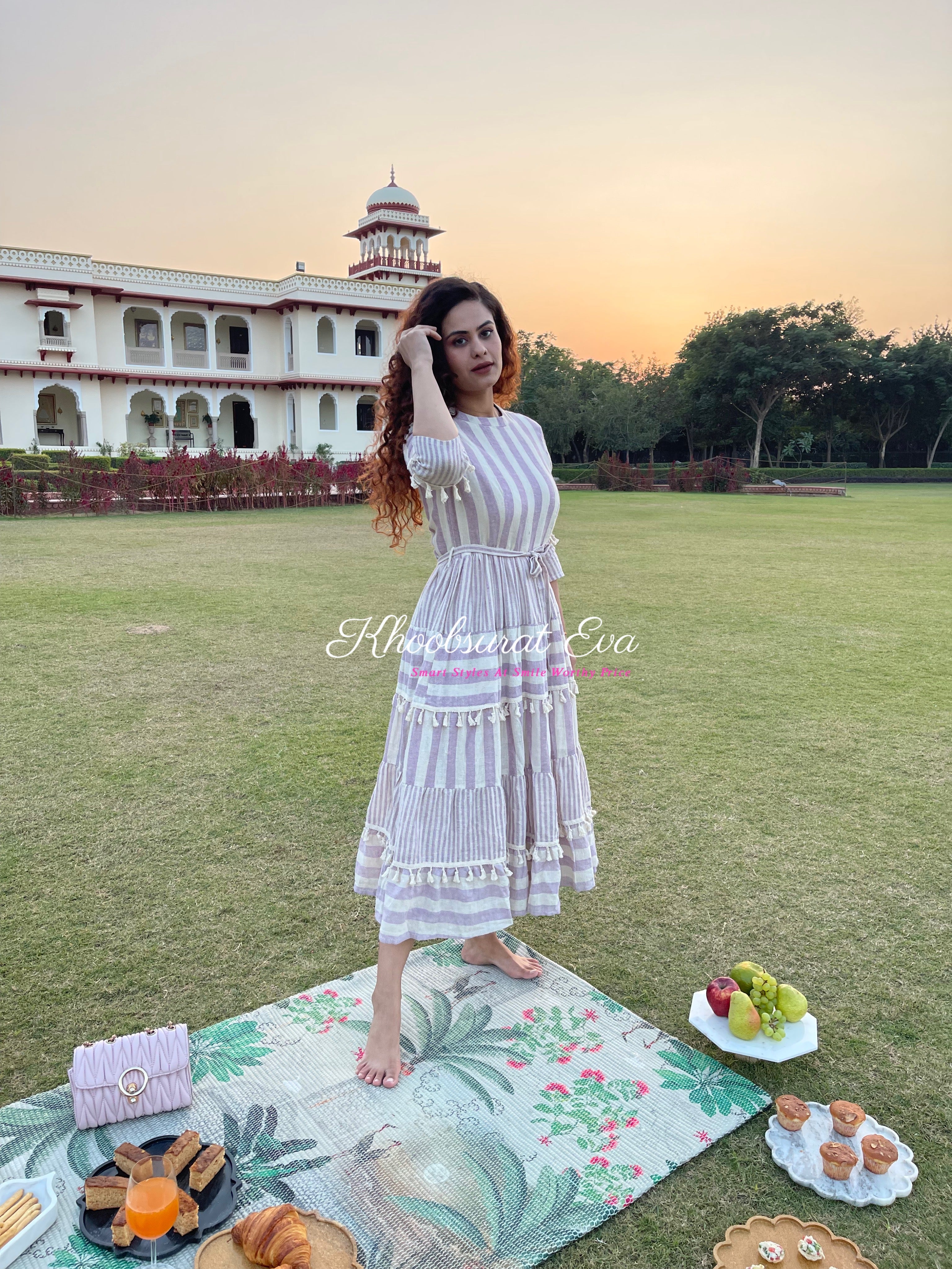 Lavender Stripes Flared Maxi Dress