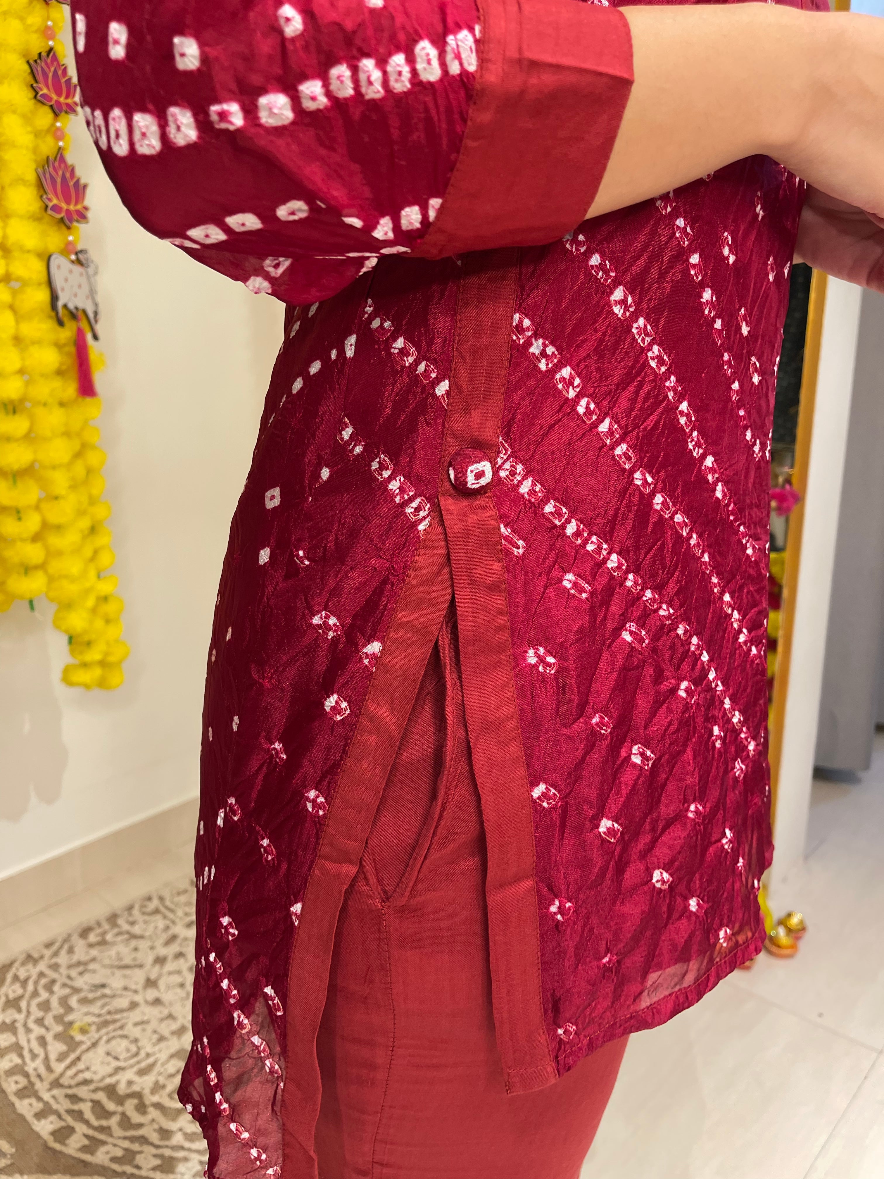 Bandhej On Maroon Festive Kurta Set