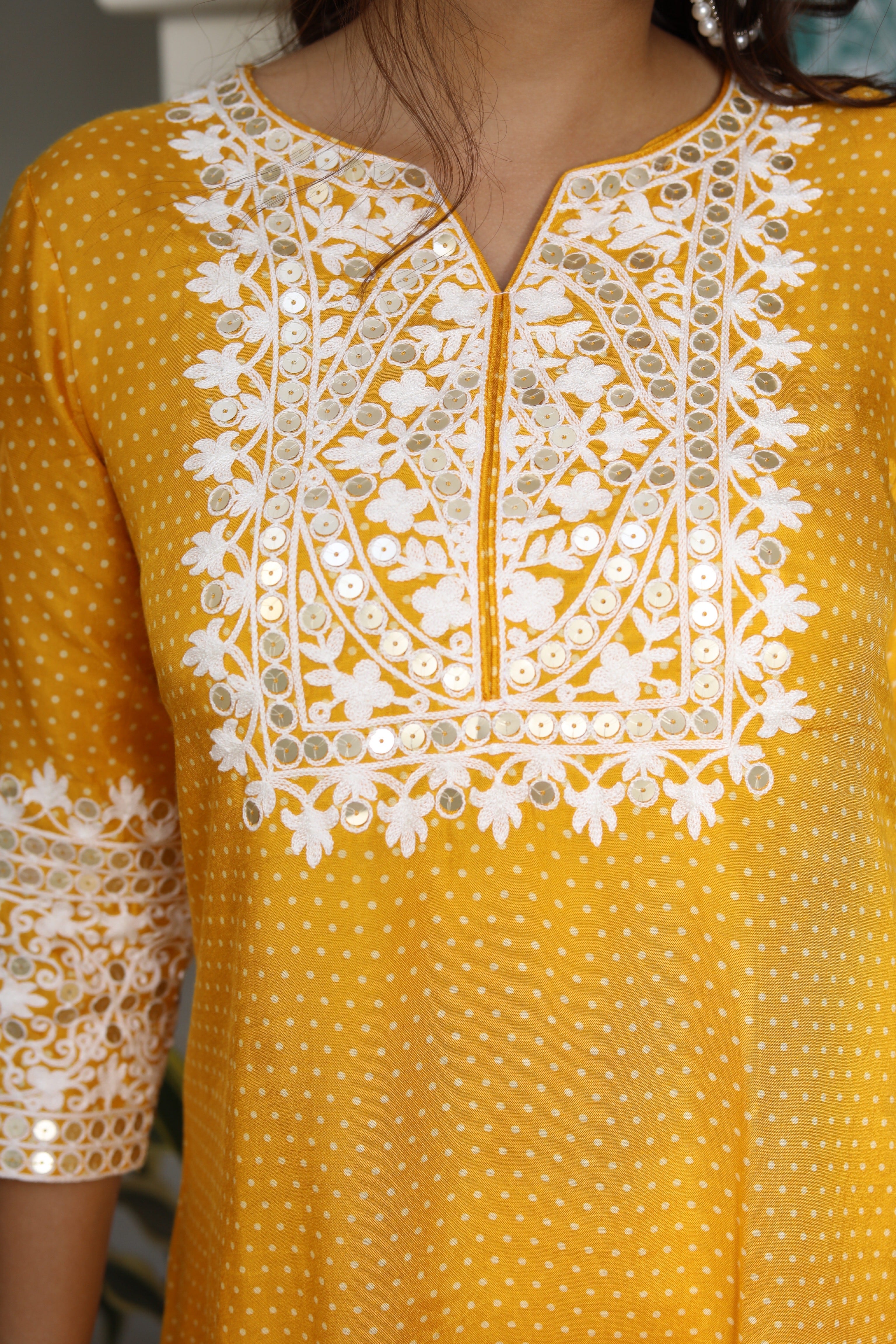 SUNSHINE YELLOW EMBROIDERED SILK KURTA PANTS