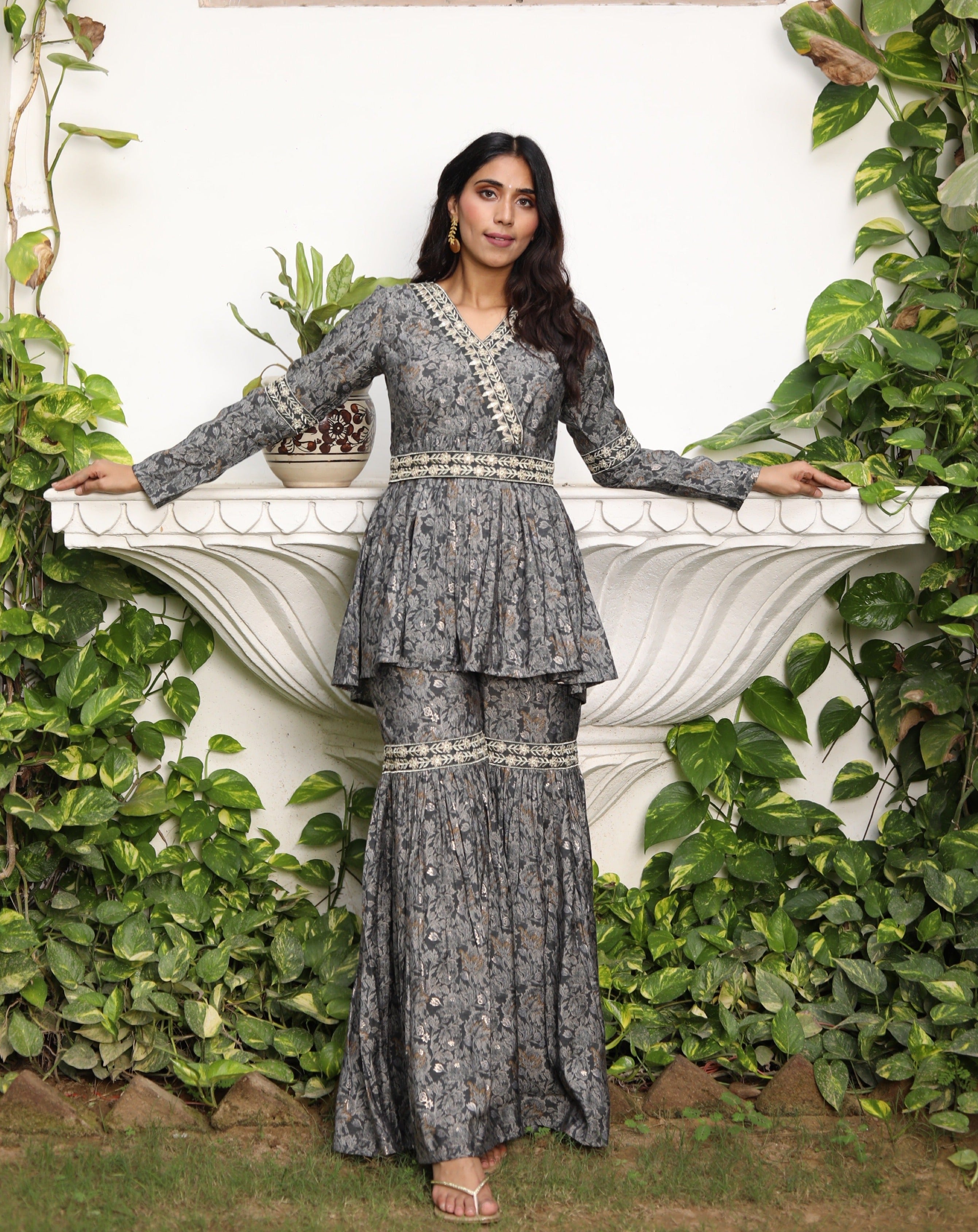 Latest Floral Grey Sharara Set For Wedding