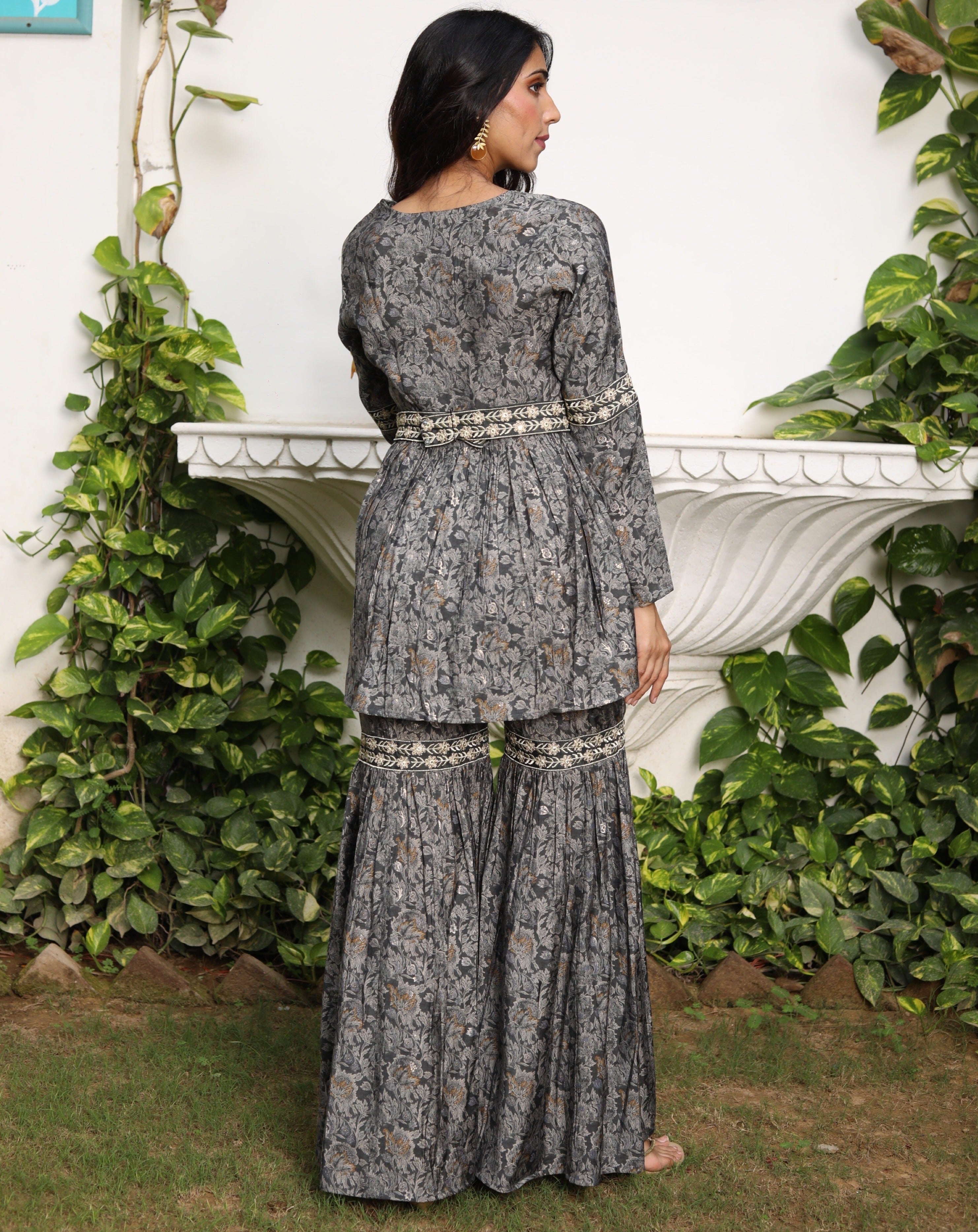 Latest Floral Grey Sharara Set For Wedding