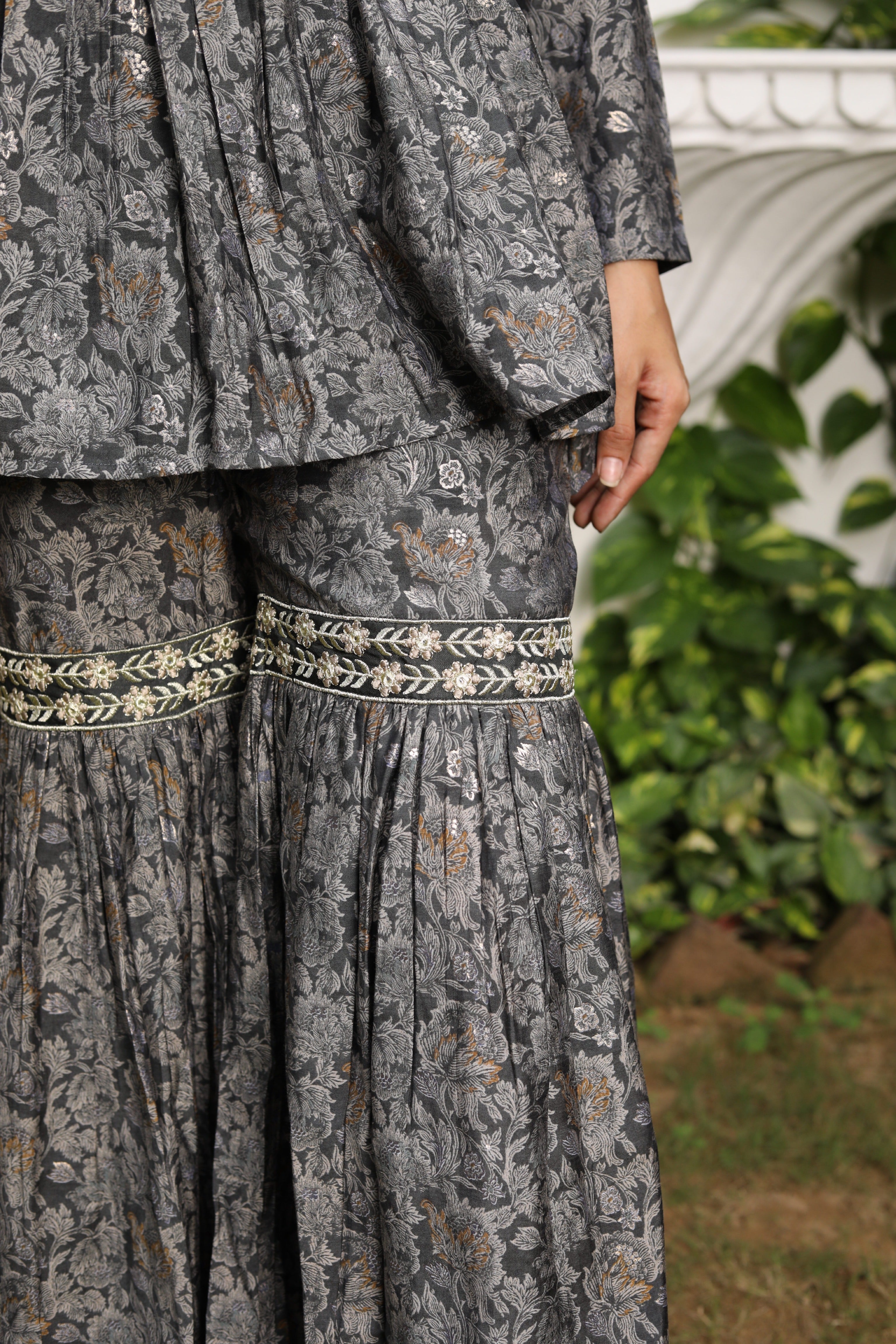 Latest Floral Grey Sharara Set For Wedding