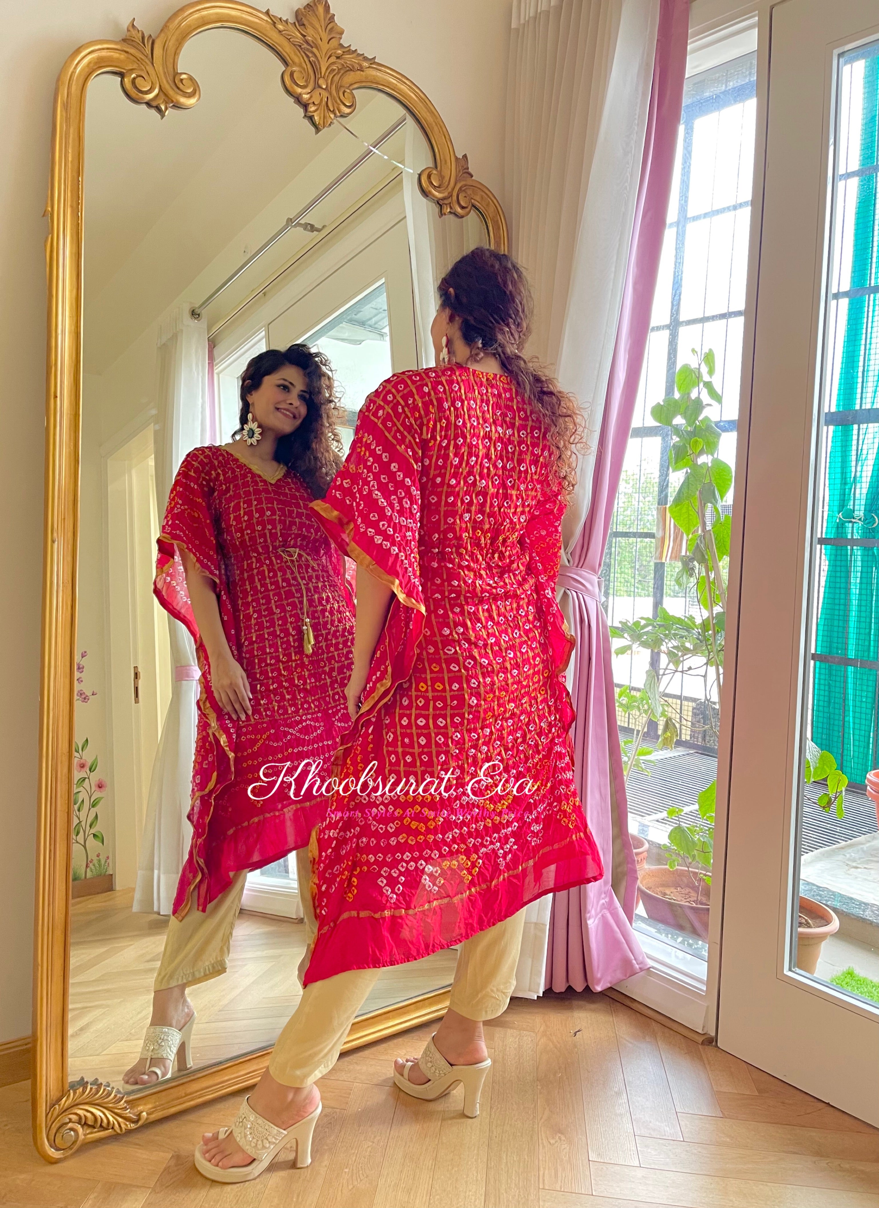  Red Bandhani Kaftan Set 