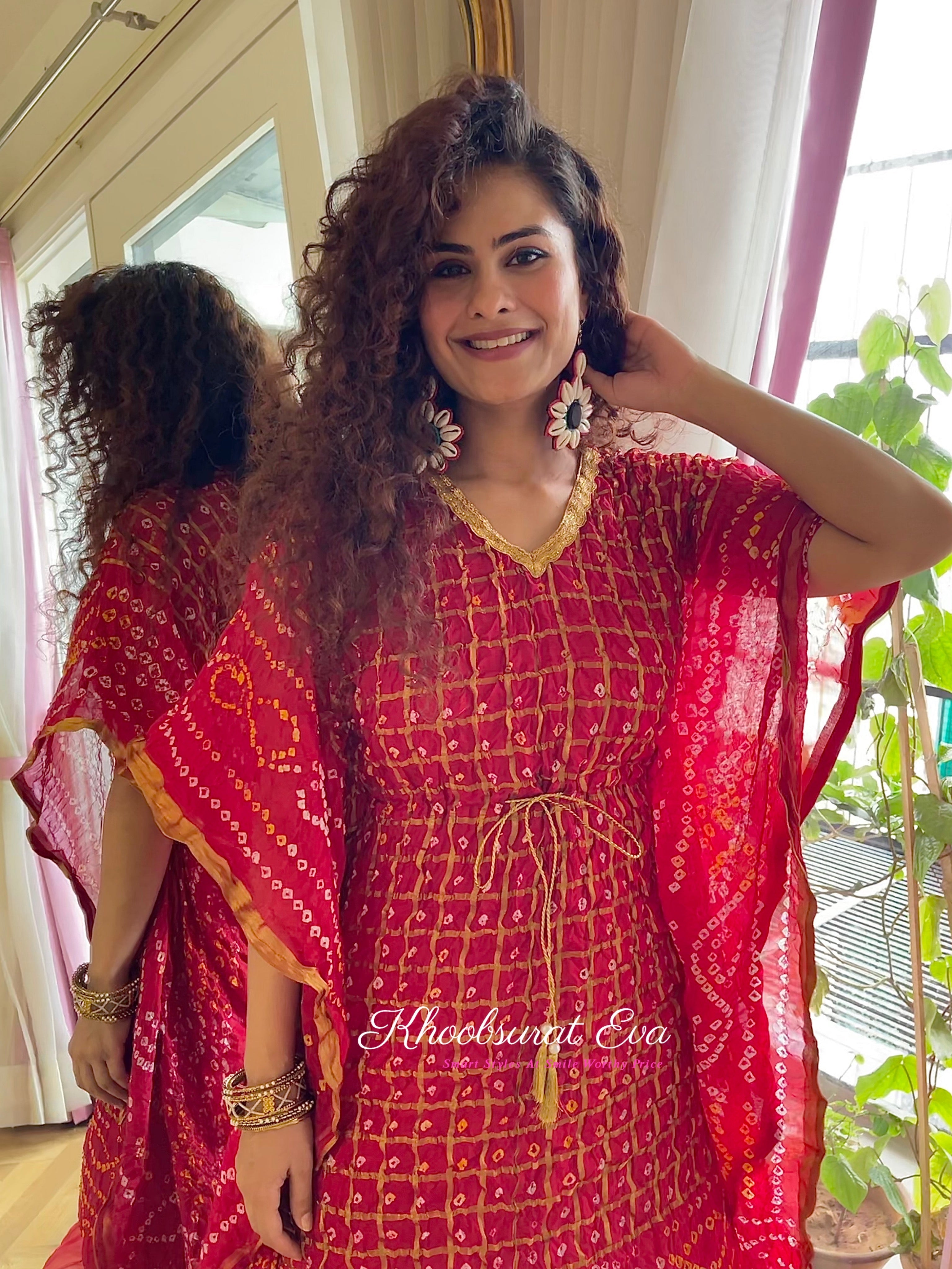  Red Bandhani Kaftan Set 