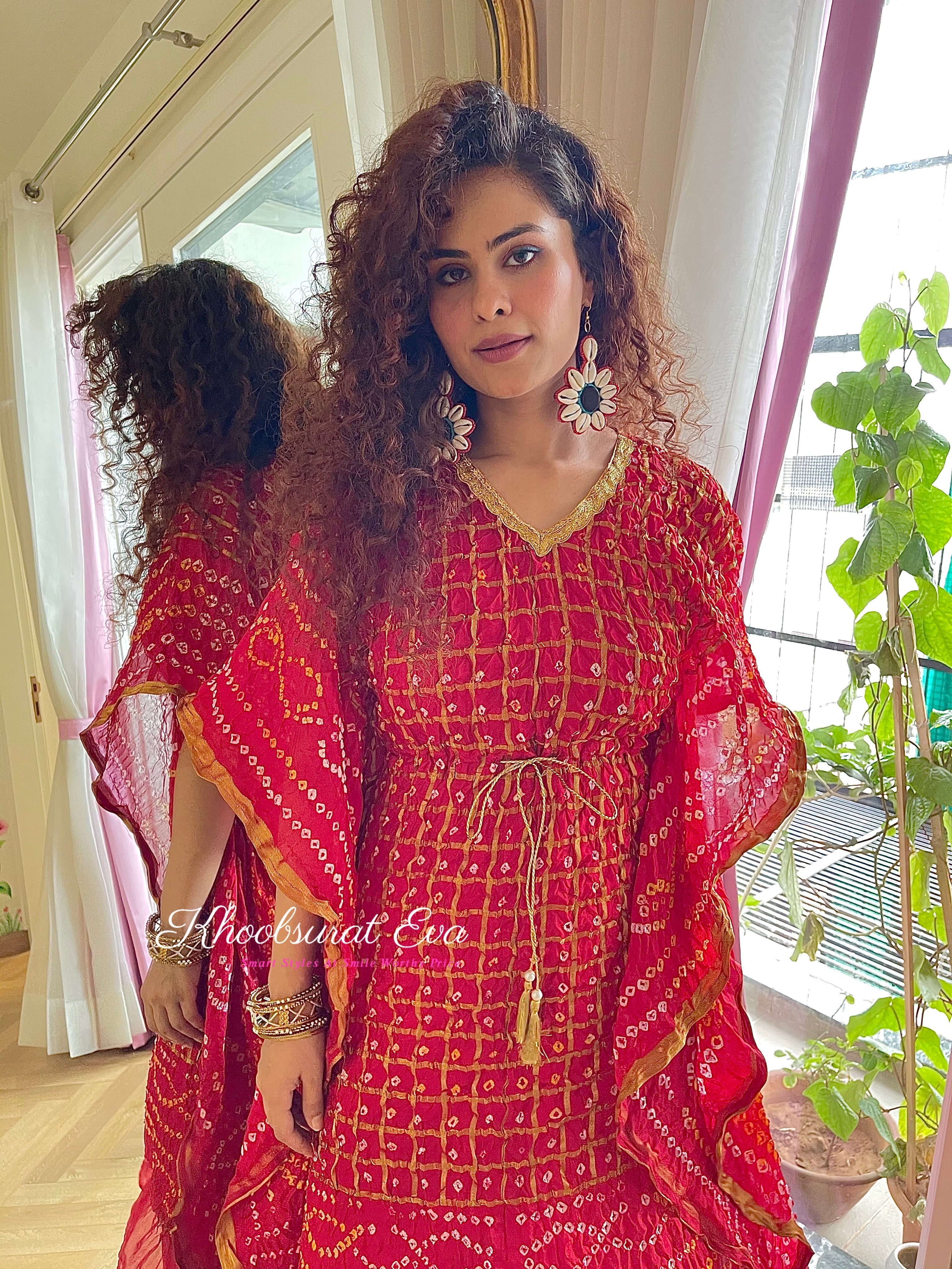  Red Bandhani Kaftan Set 