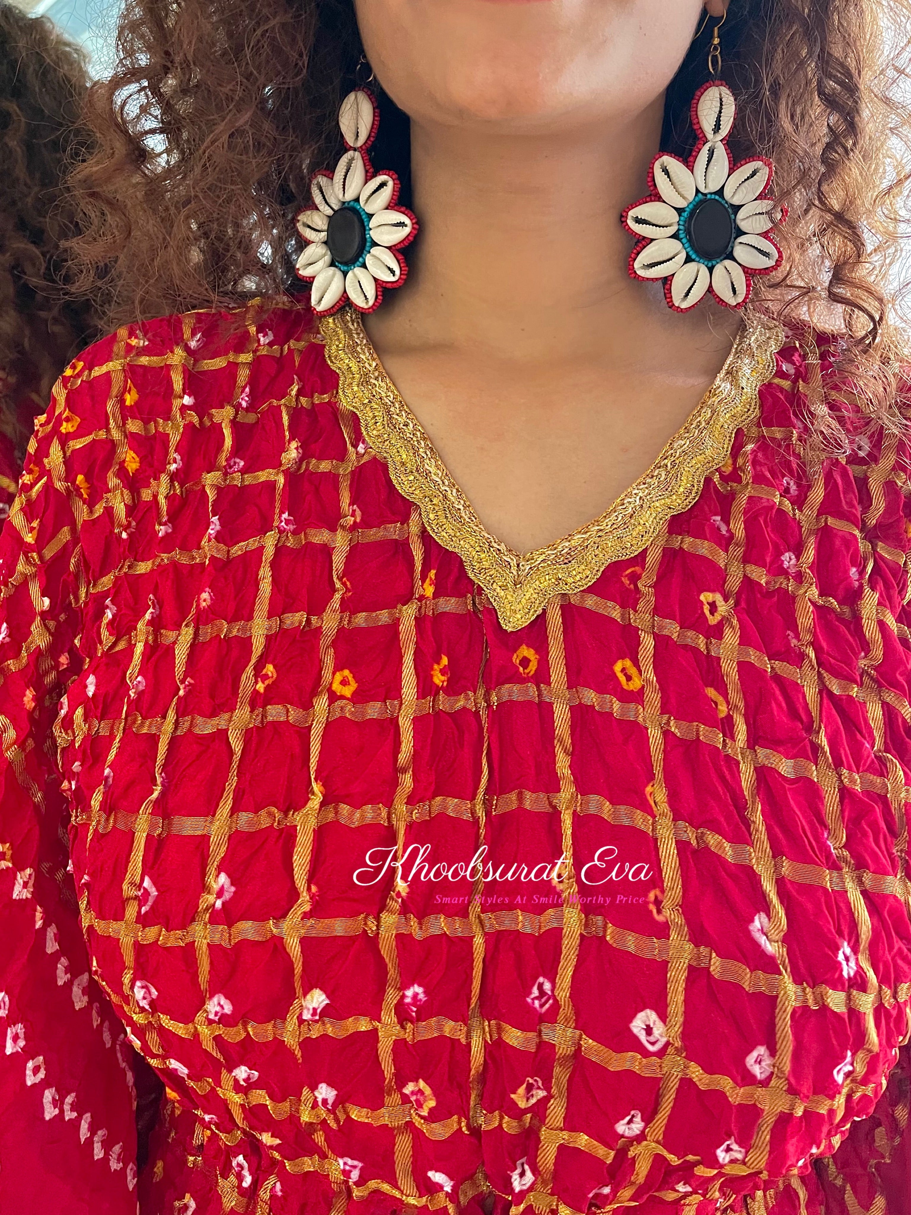  Red Bandhani Kaftan Set 