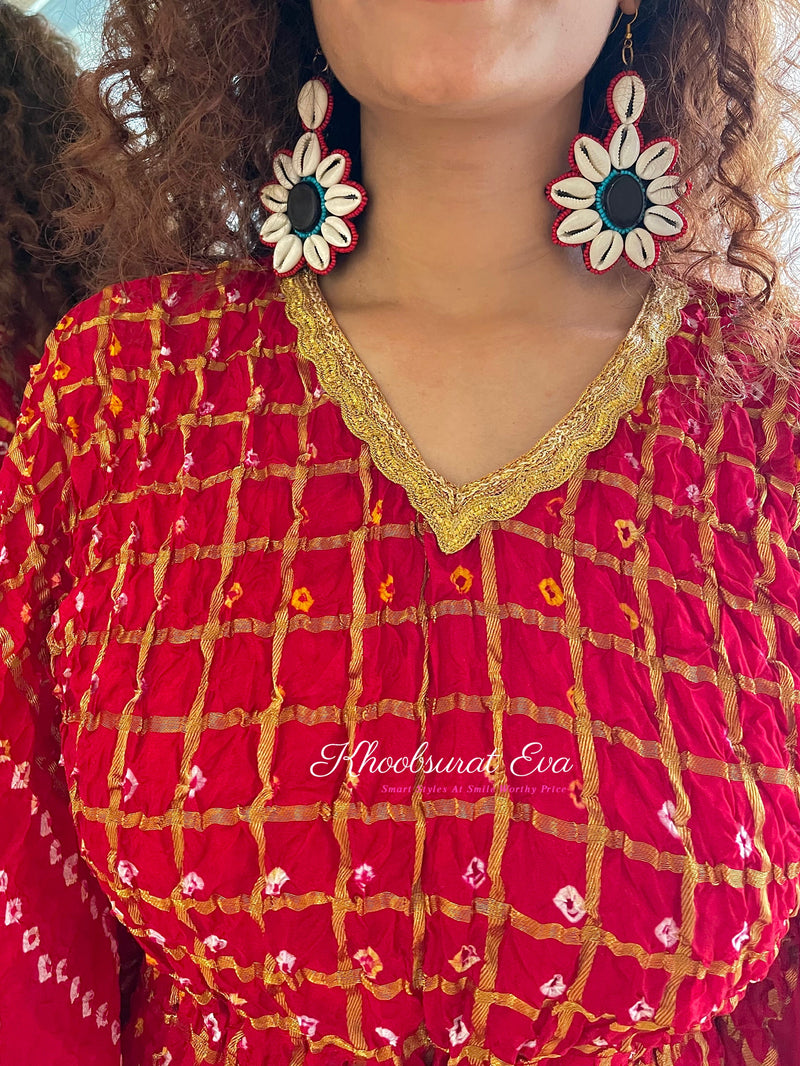  Red Bandhani Kaftan Set 