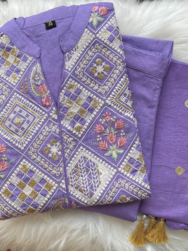 Lavender Embroidered Dupatta Suit Set