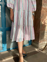 Pastel Pink Stripes Cotton Maxi Dress