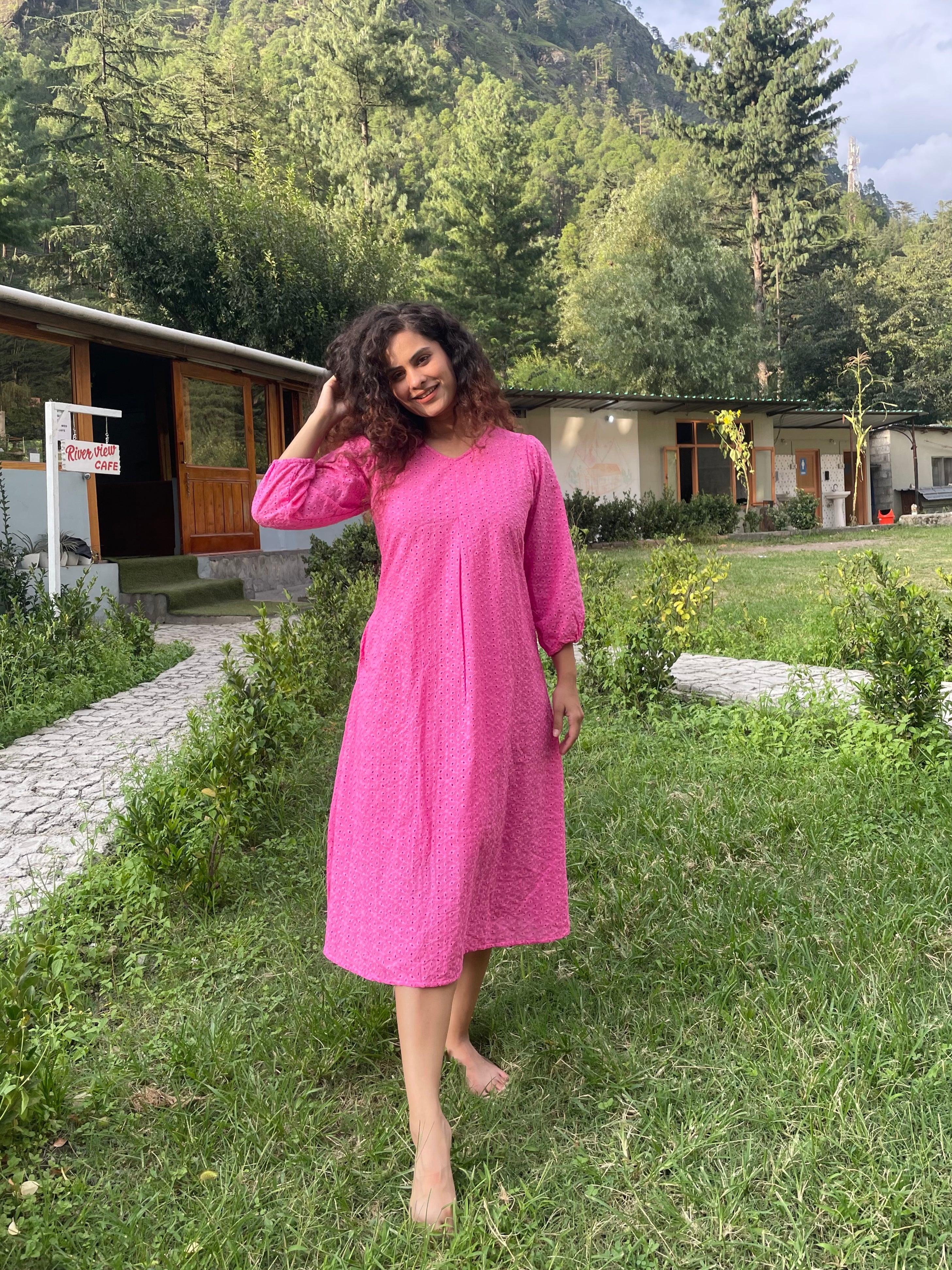 Cosmo Pink Cotton Maxi Dress