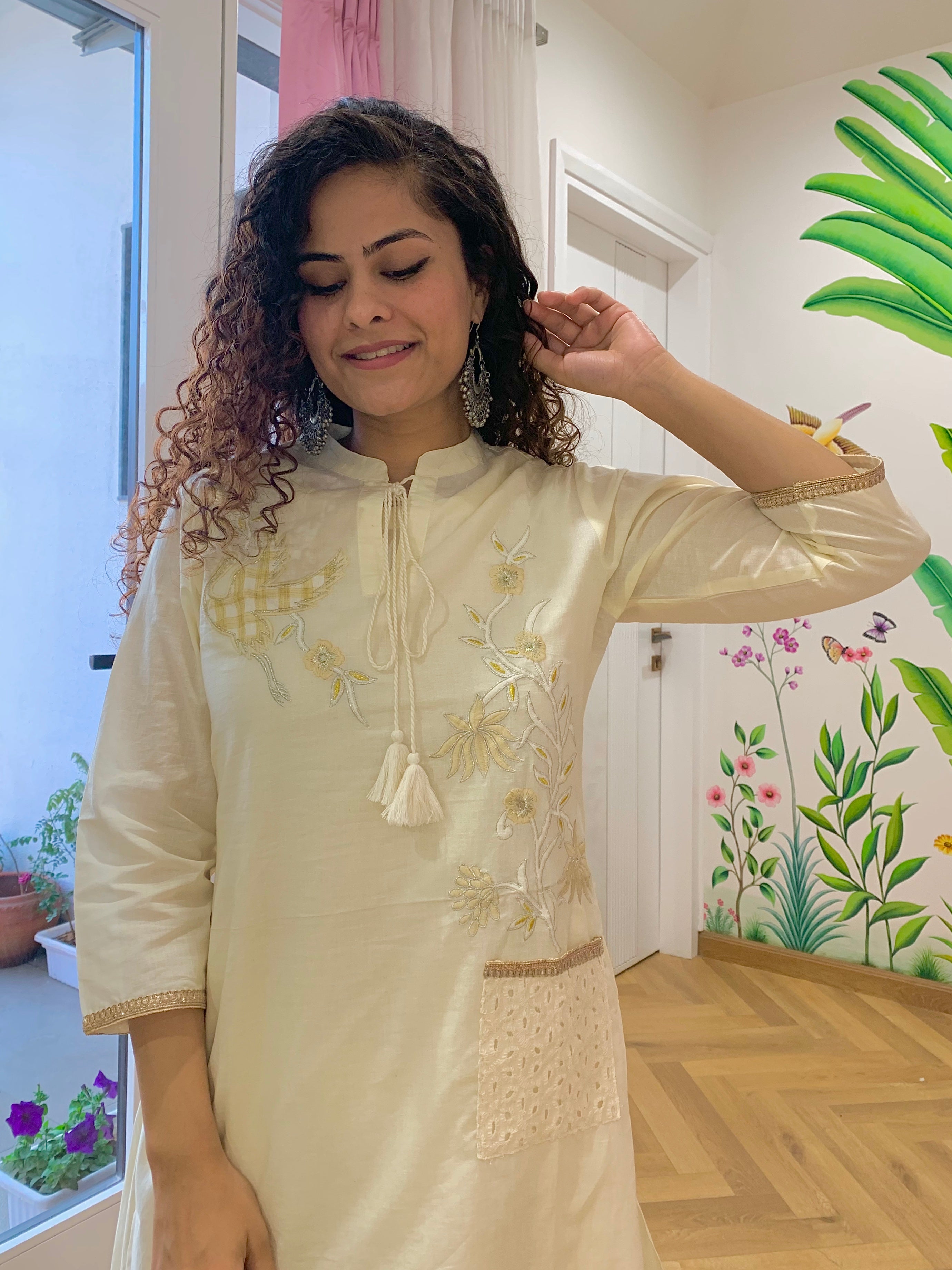 White Cotton Kurta With Maxi Dress 