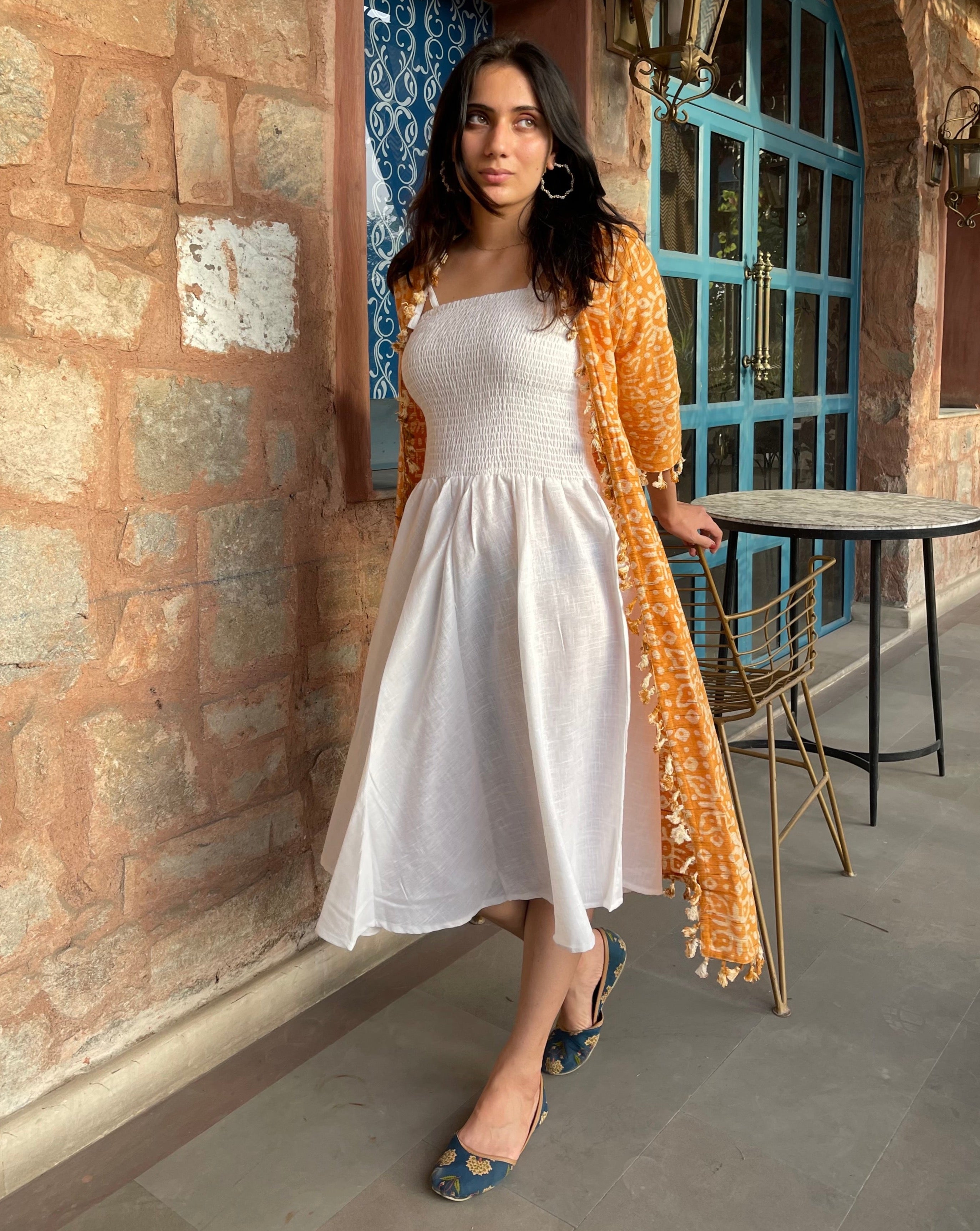 Orange And White Maxi Dress Jacket