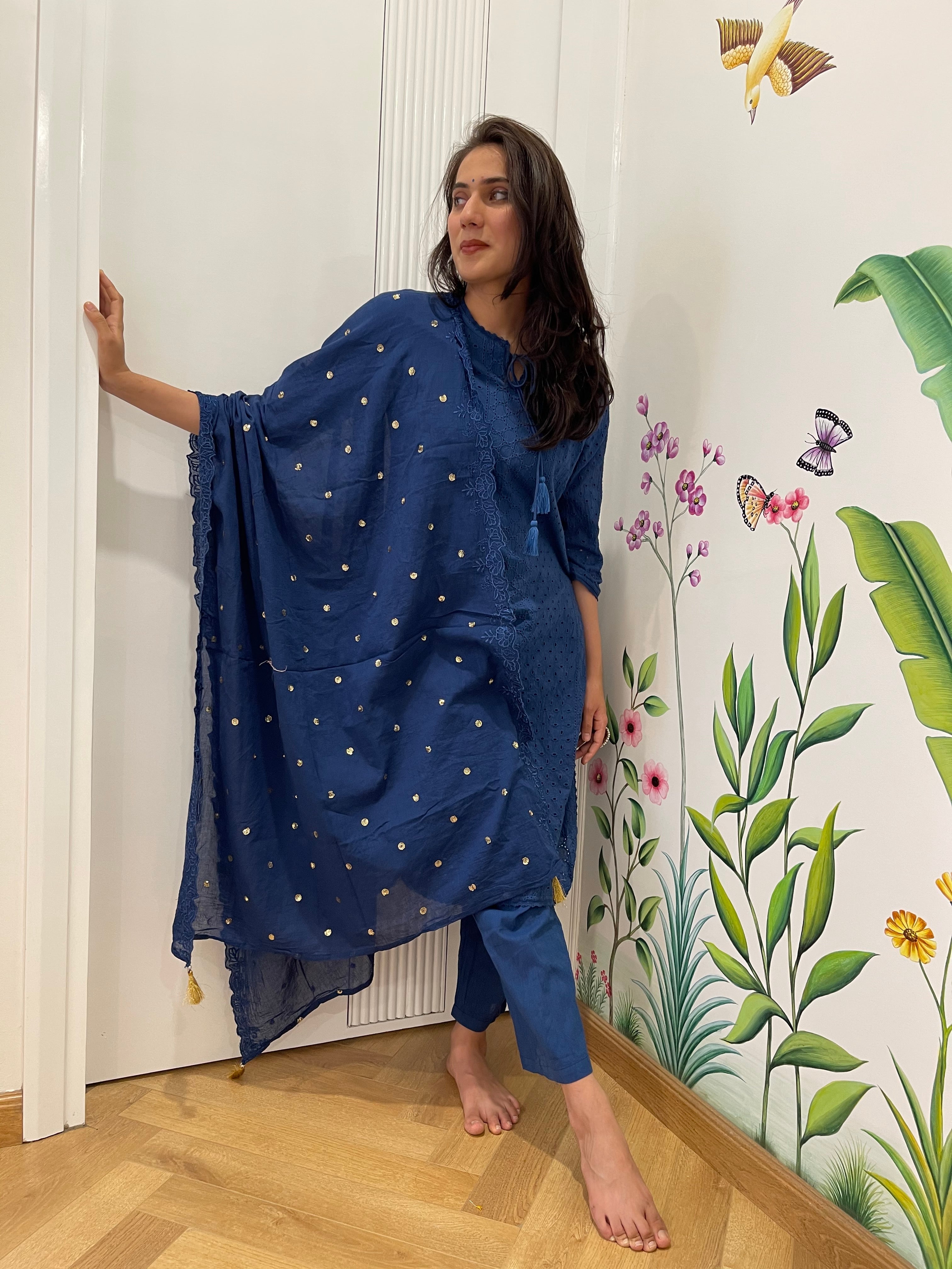 Blue Chicken Embroidered Suit Set