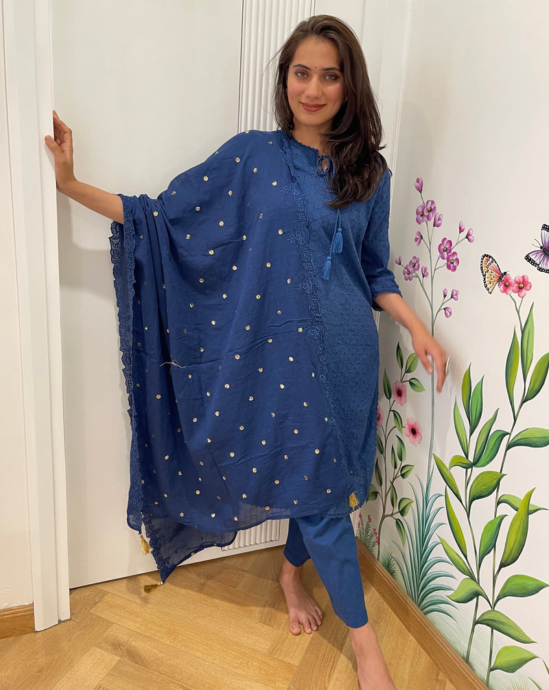 Blue Chicken Embroidered Suit Set