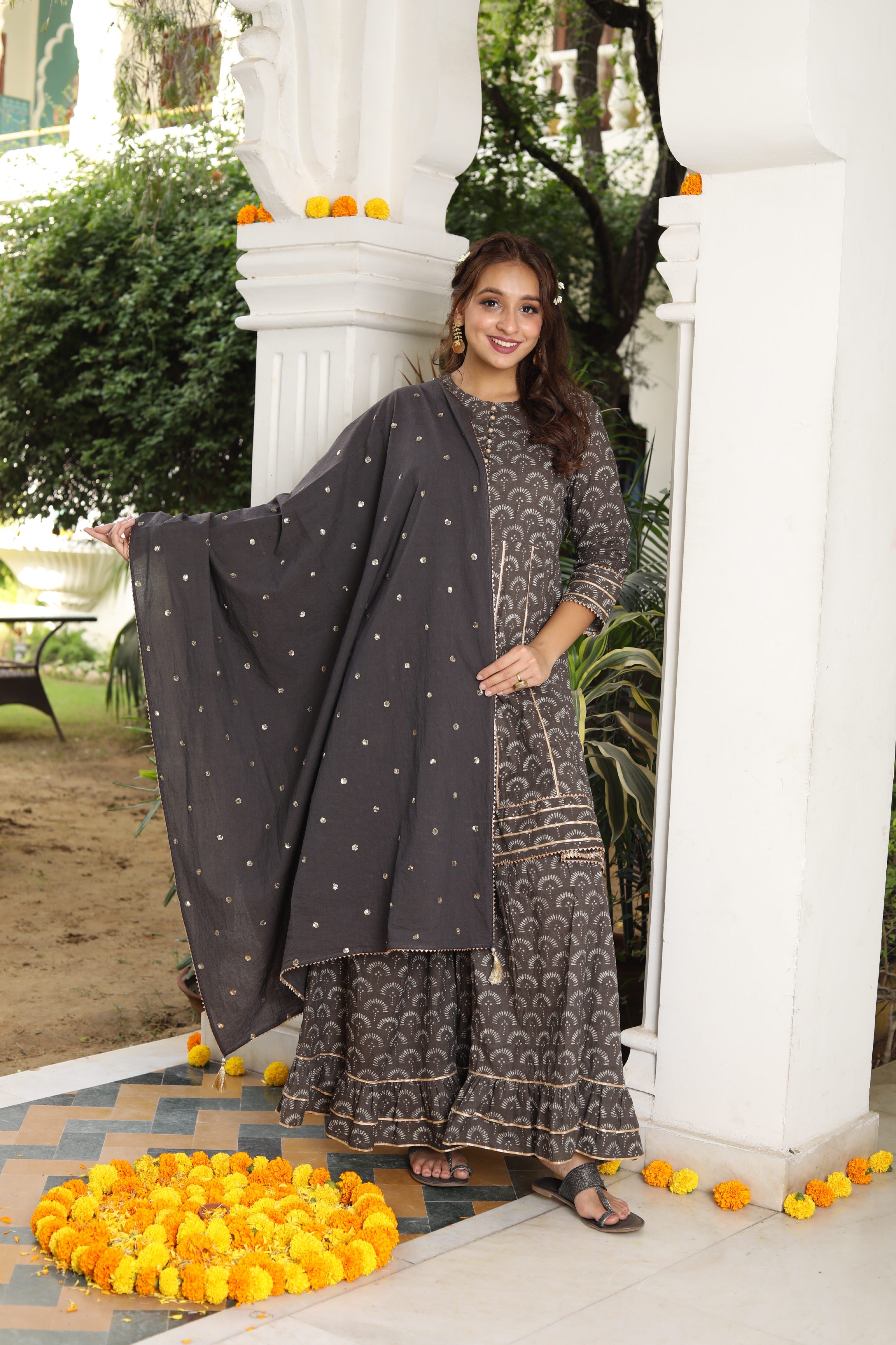 Mocha Brown Grey Sharara Set