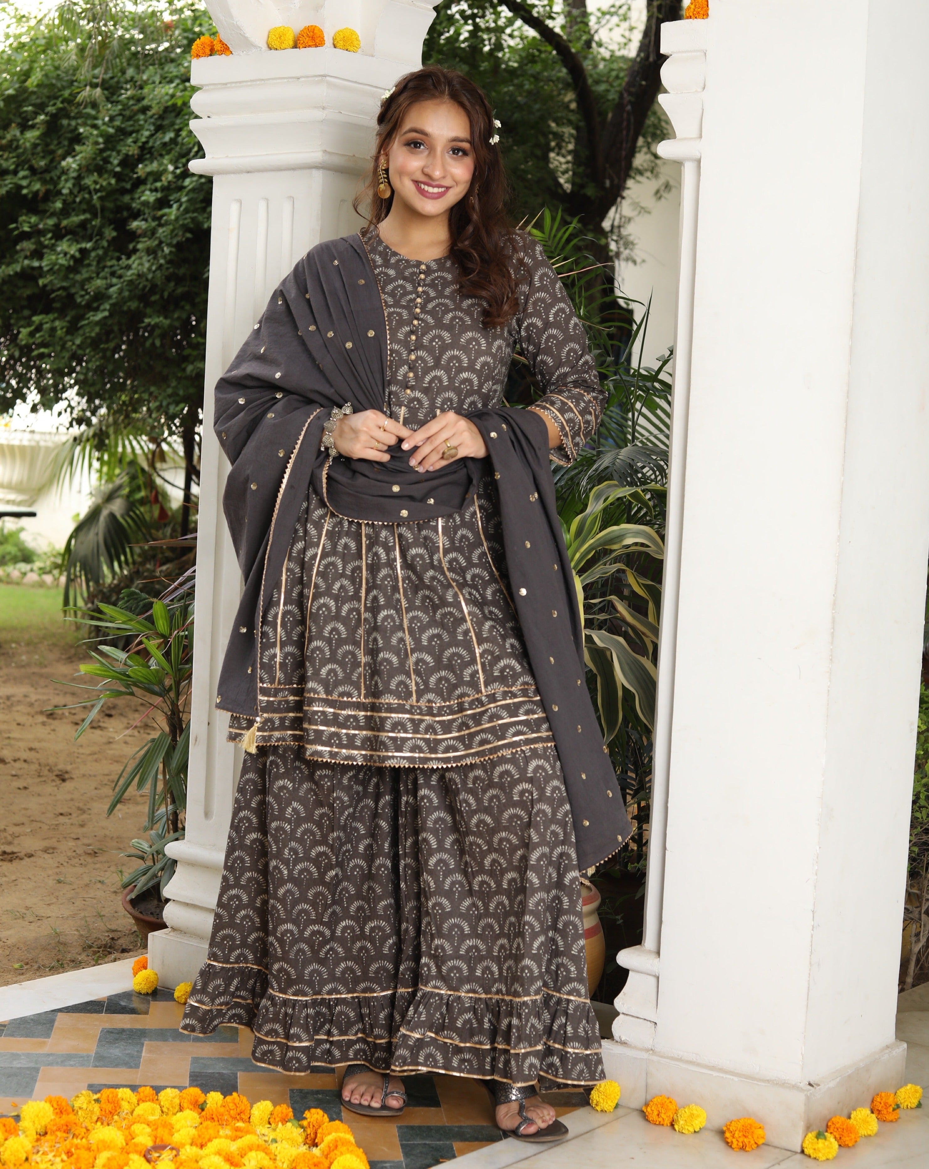 Mocha Brown Grey Sharara Set