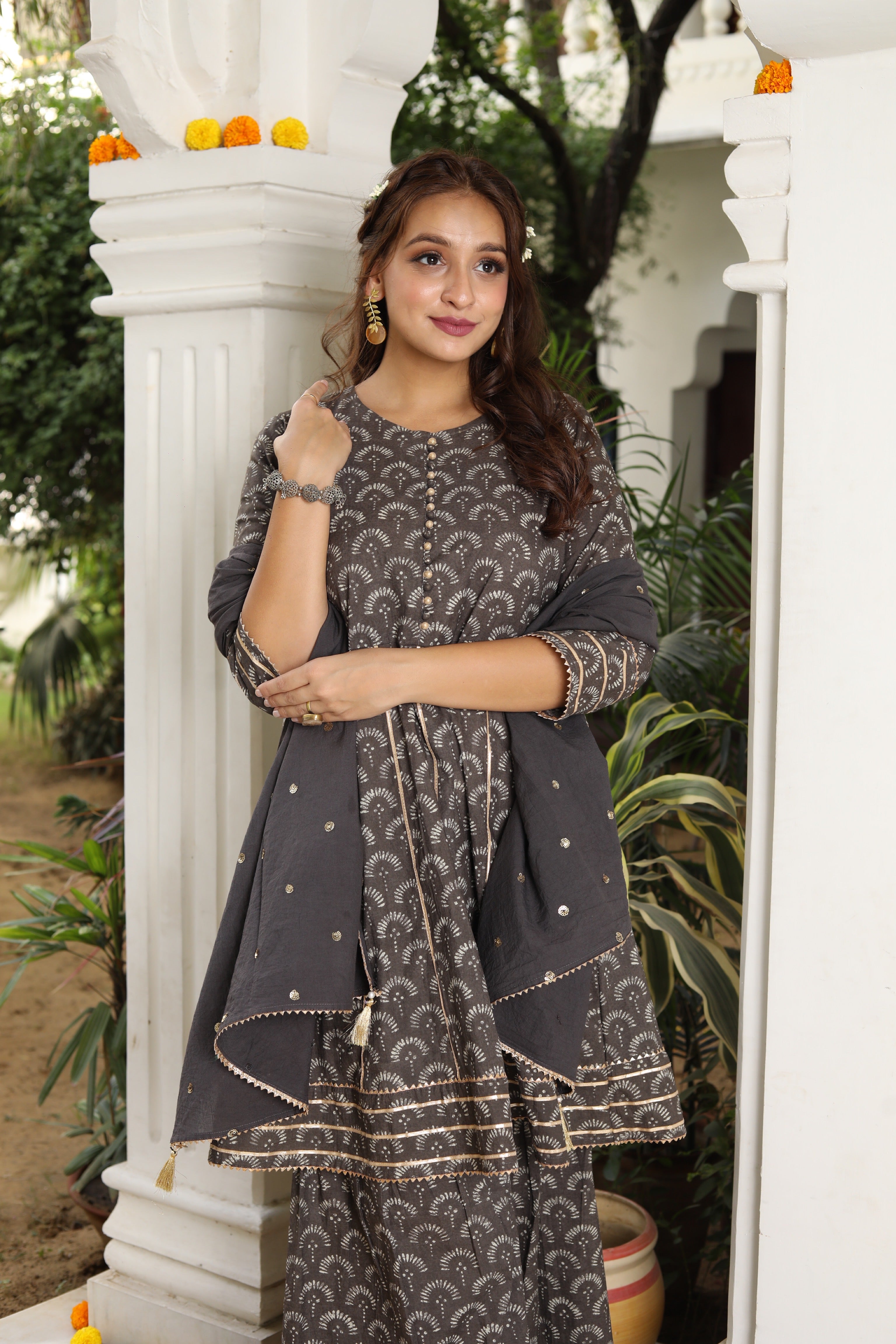 Mocha Brown Grey Sharara Set