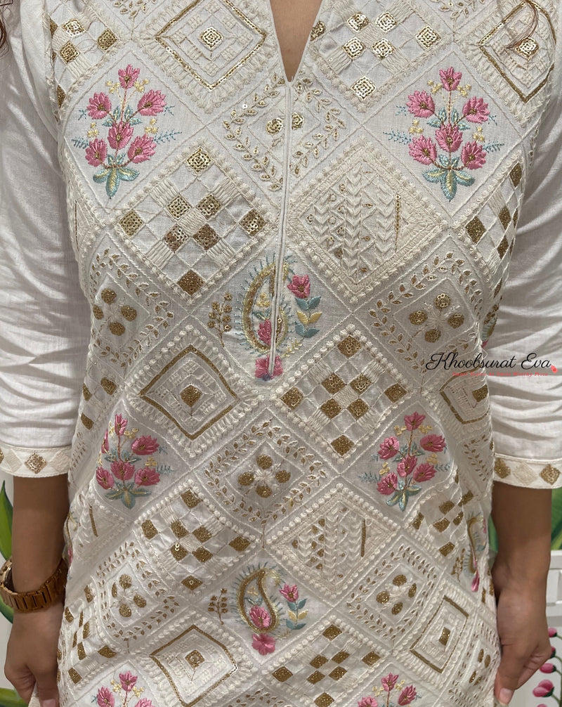 White Embroidered  kurta Dupatta suit set