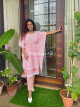 Blush Pink Embroidered Kaftan With Trousers