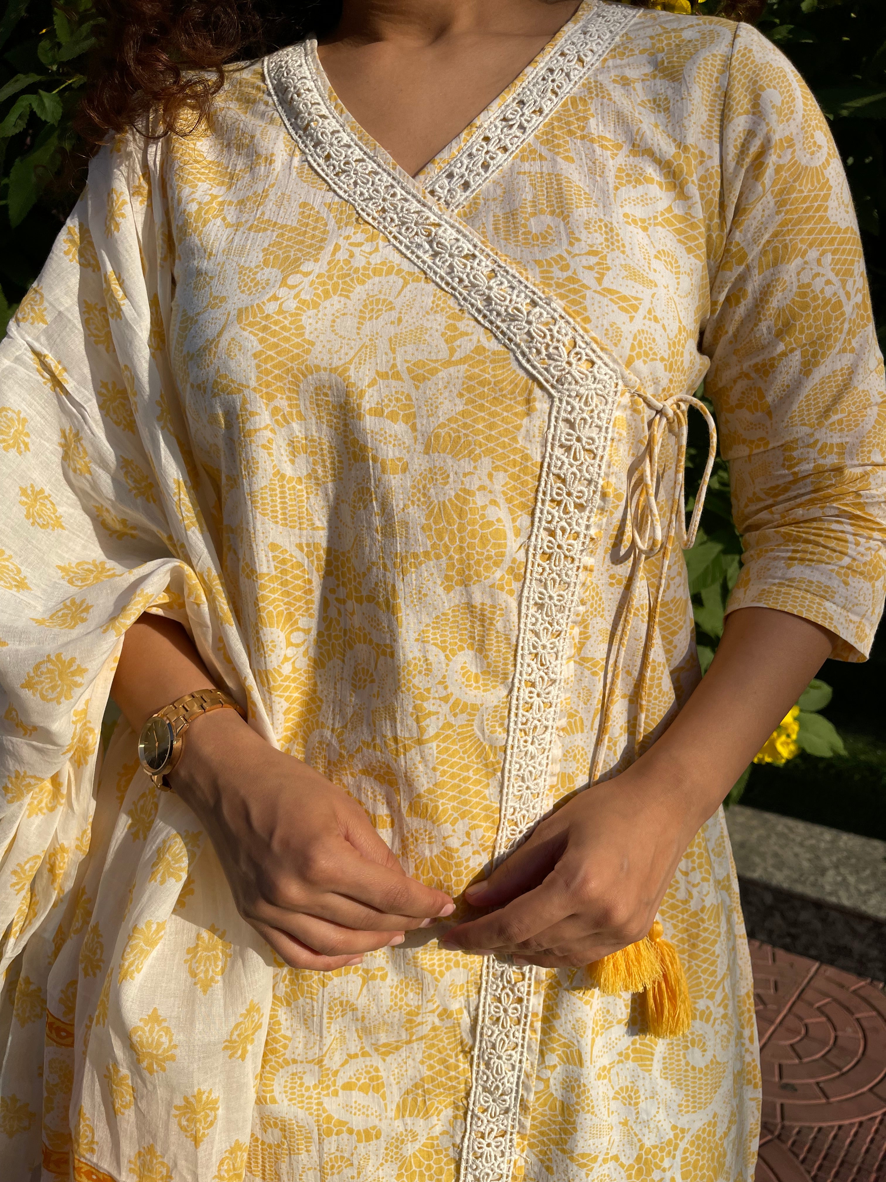 Yellow Printed Dupatta Suit Set