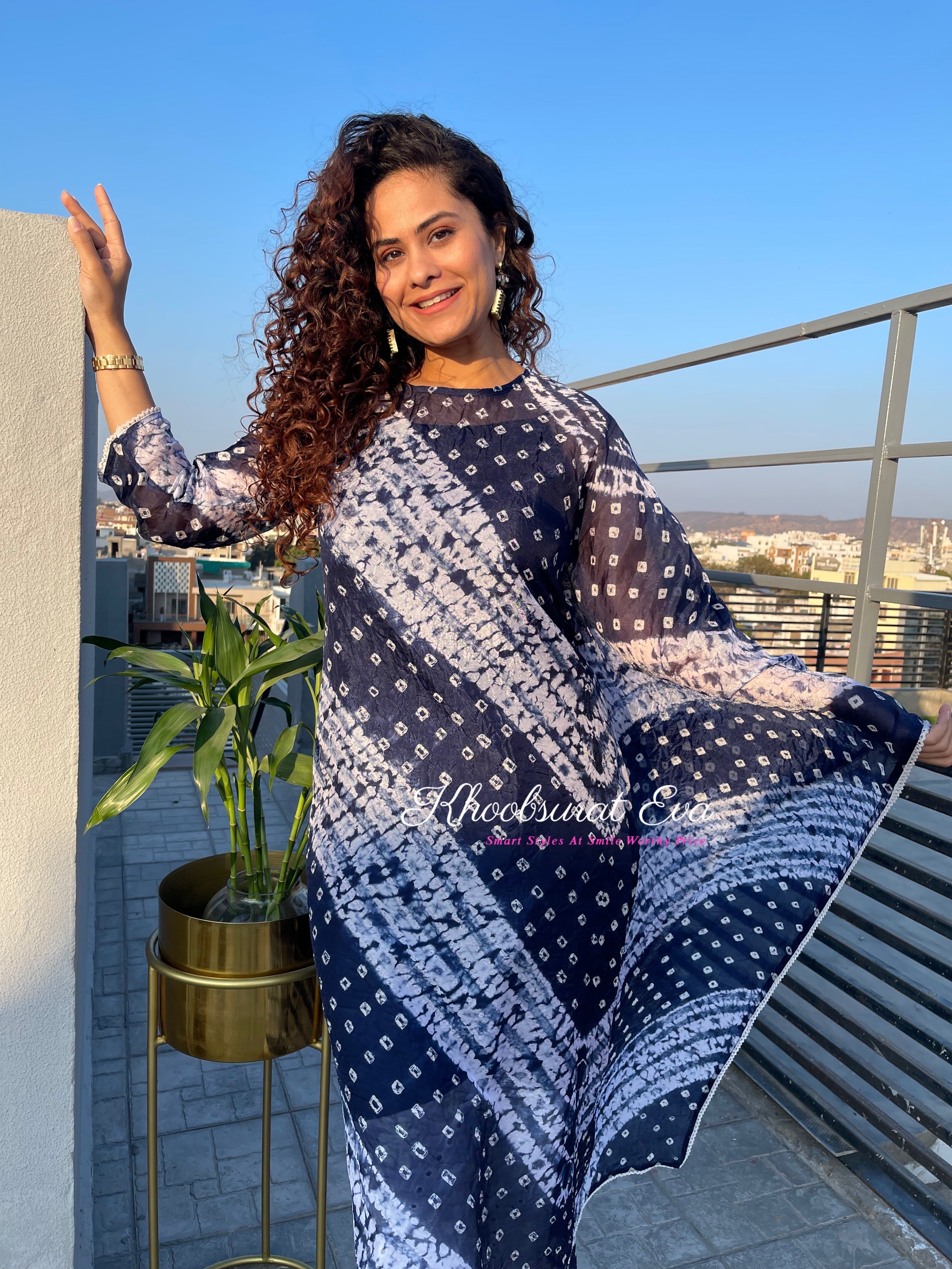 Blue Bandhani Festive Kaftan Set