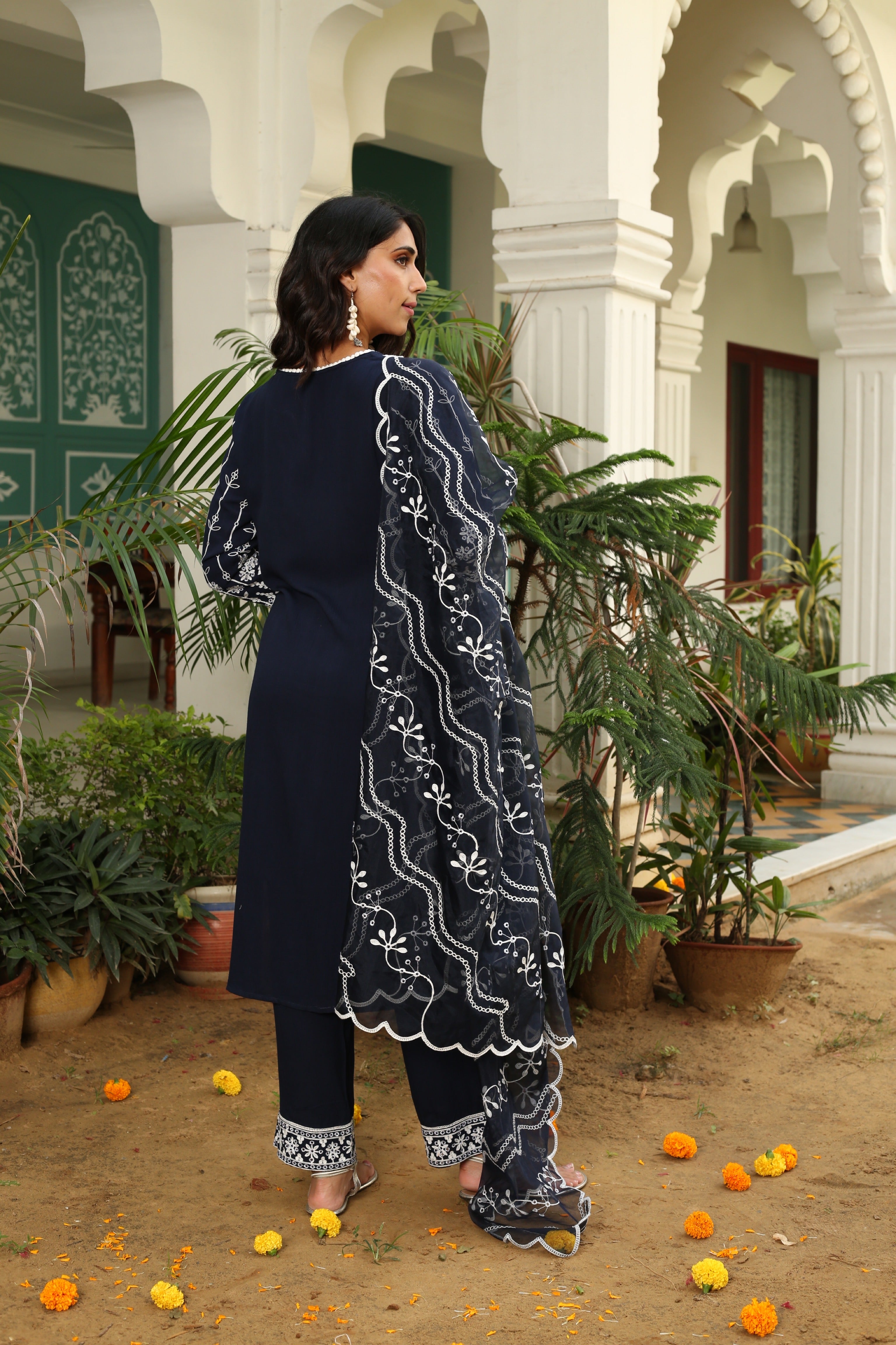 Royal Motifs On Blue Dupatta Set