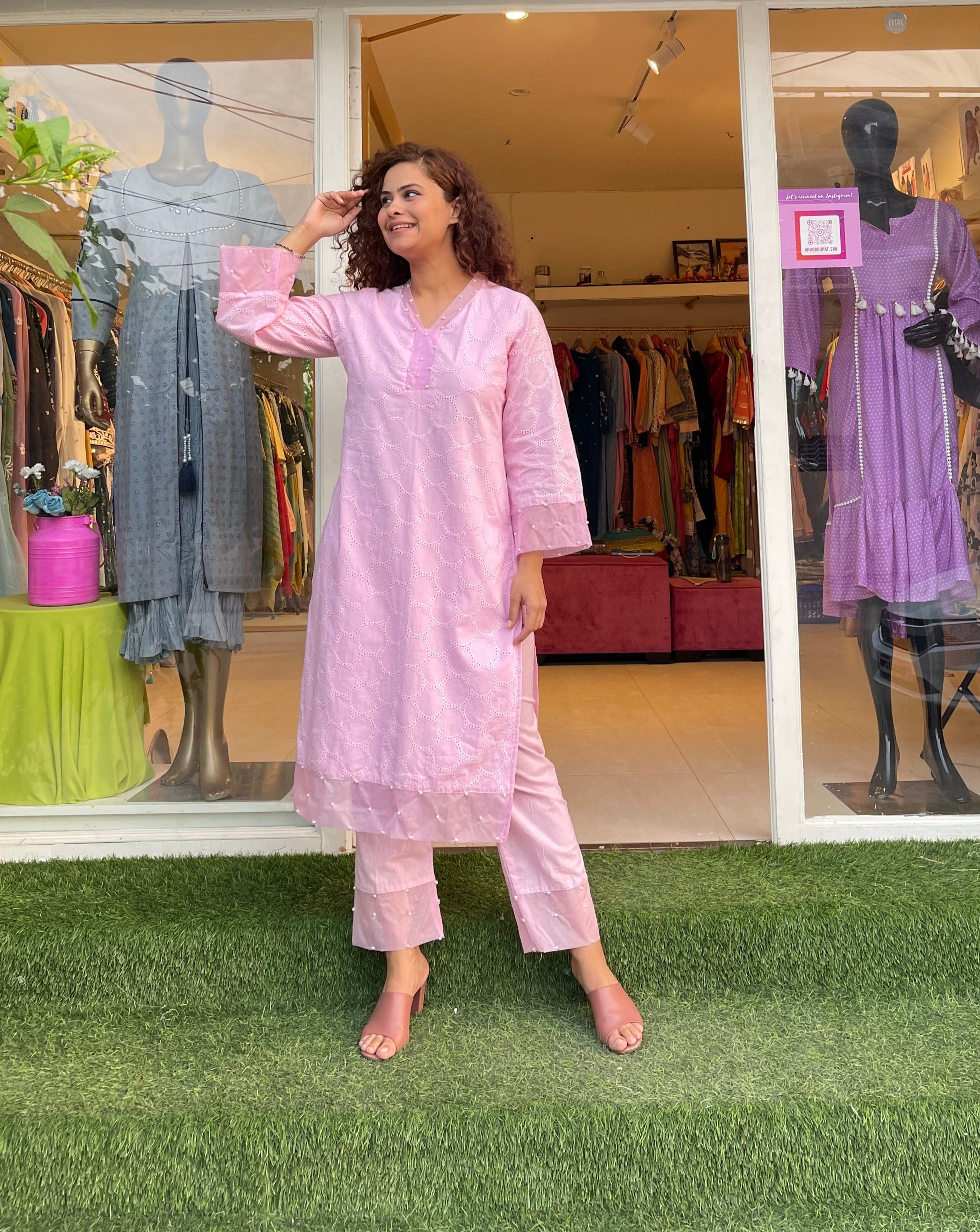 Pearl On Pink Chikankari Kurta Sets