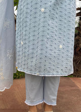 blue embroidered chikankari suit set 