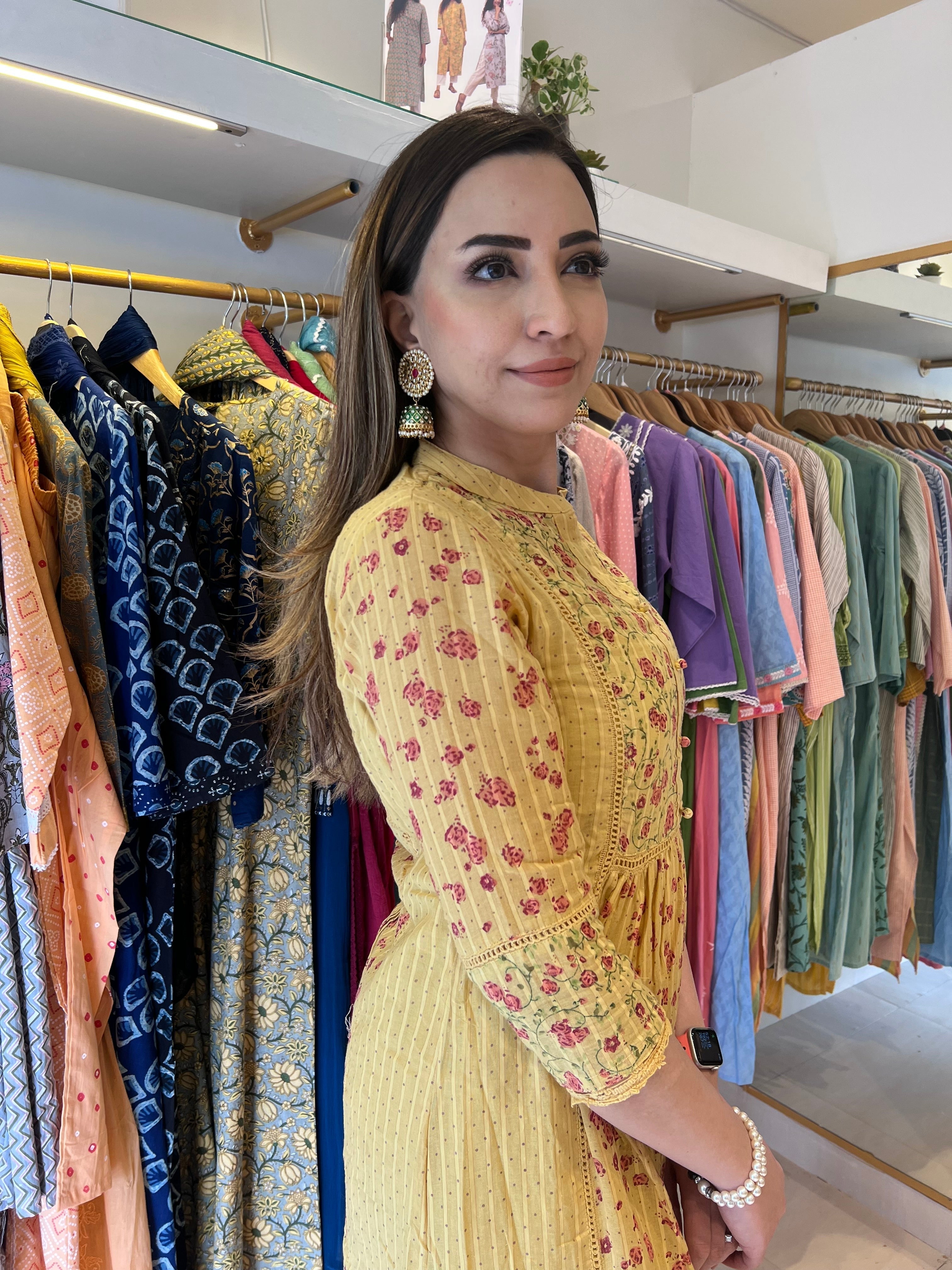 Flowers On Yellow Maxi Dress