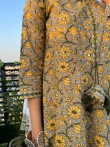 Yellow Cotton Embroidered Flare Kurta Suit