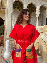 Red Chikankari Kaftan Dress