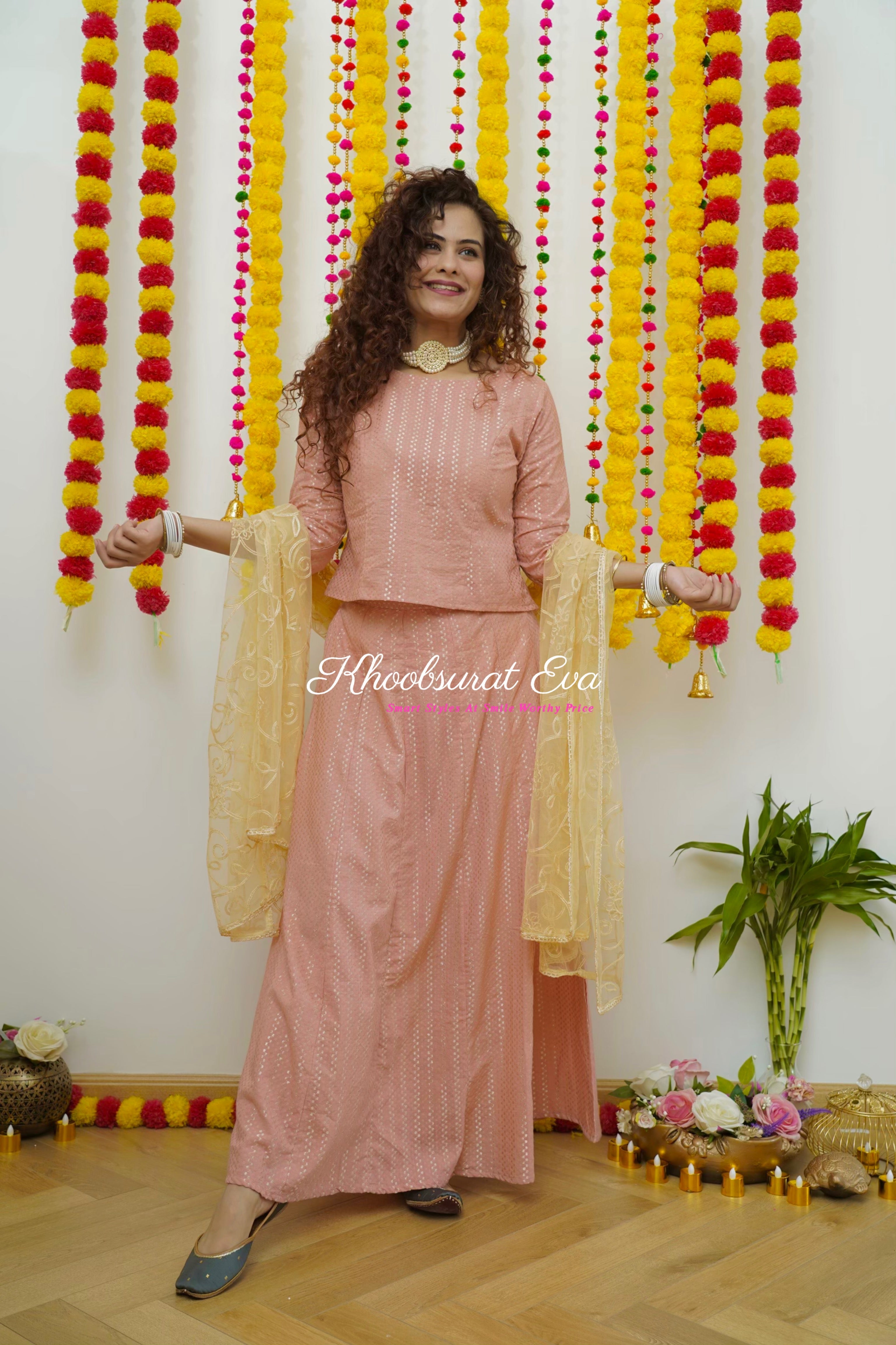 Pink Top and Skirt with Embroidered Dupatta