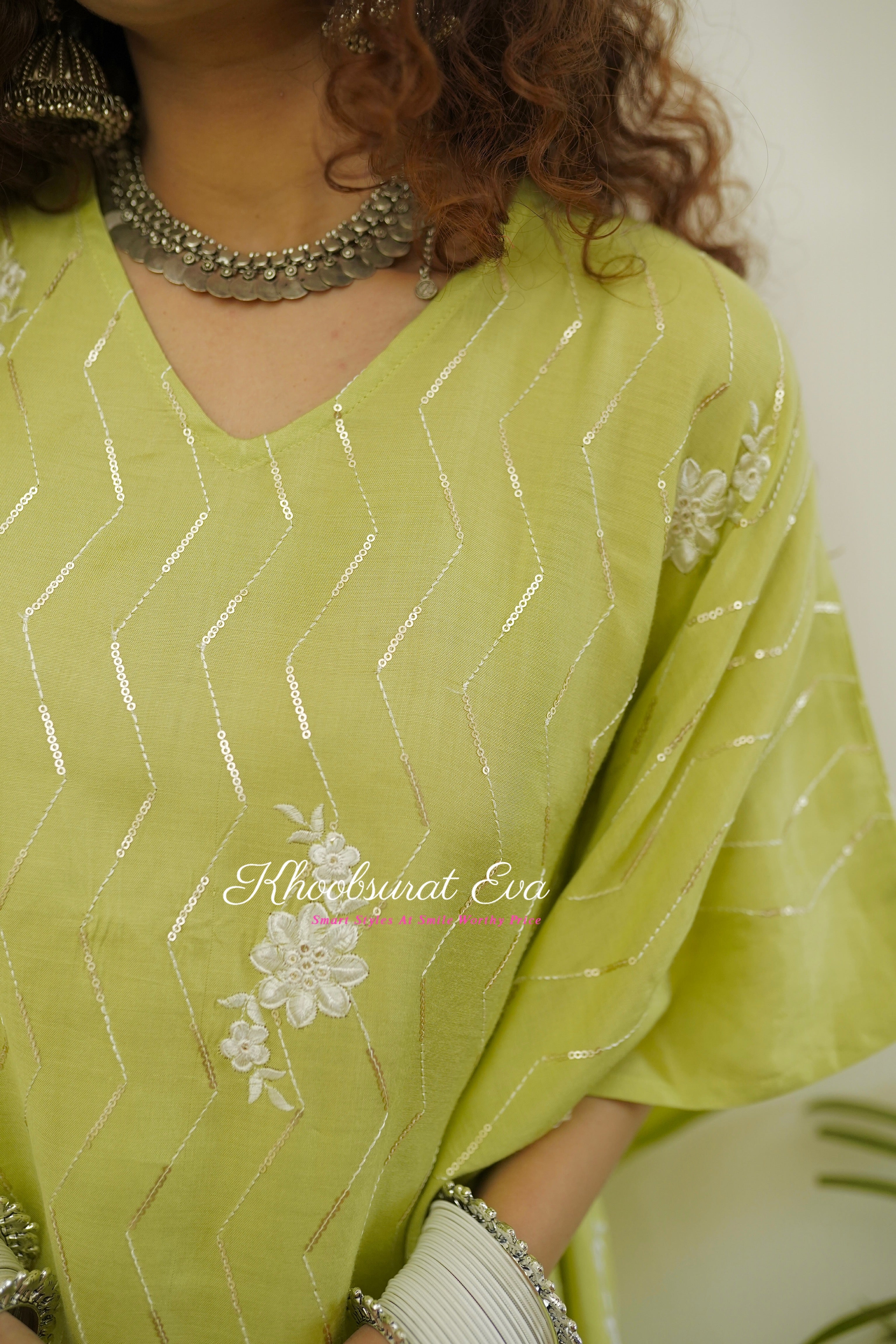 Green Silk Festival Wear Kaftan Set