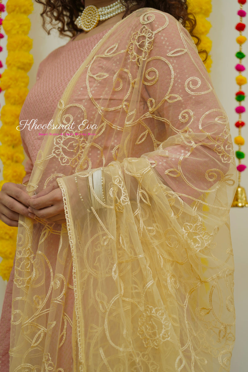 Pink Top and Skirt with Embroidered Dupatta