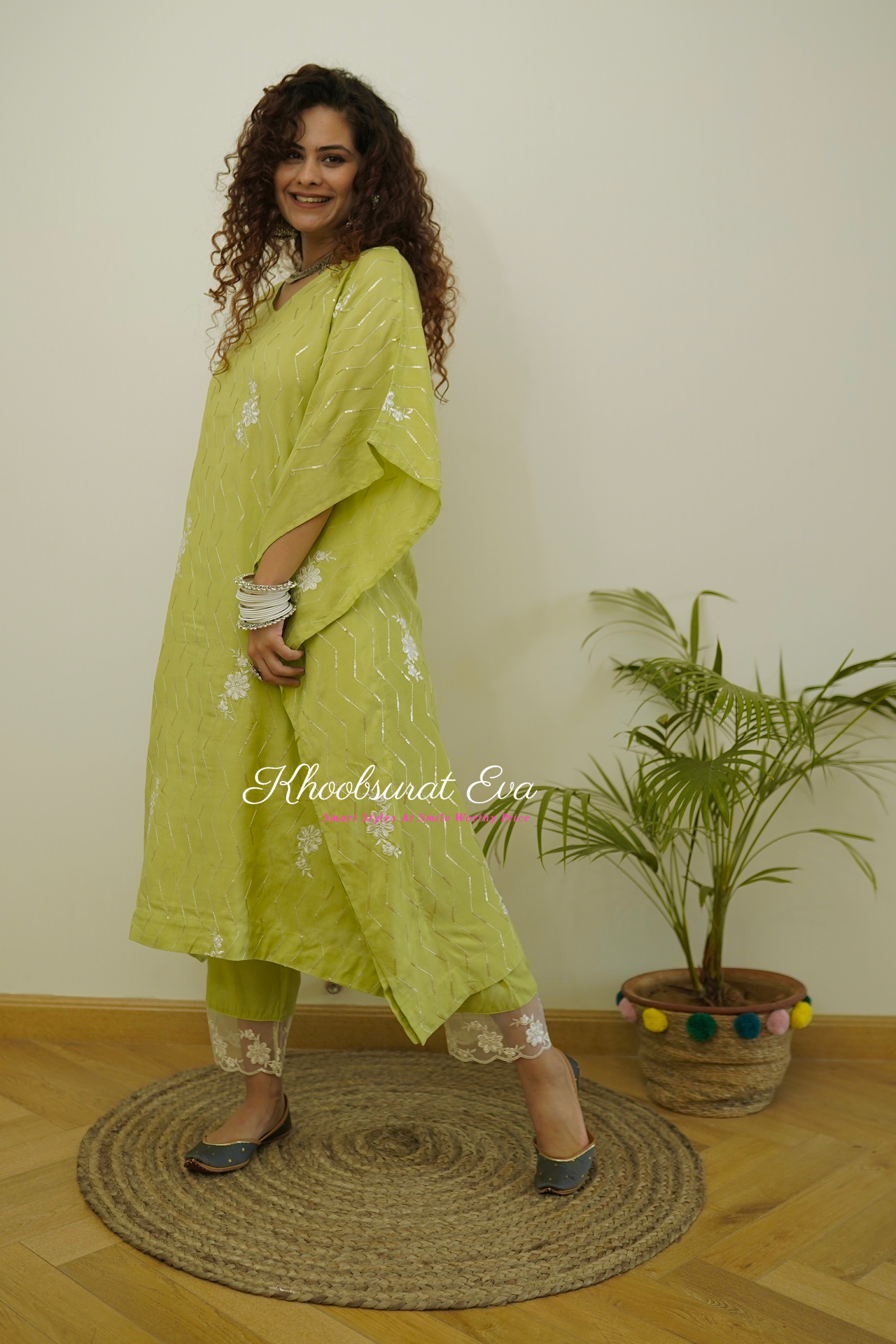 Green Silk Festival Wear Kaftan Set