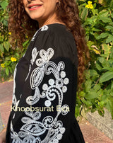 BLACK EMBROIDERED DRESS WITH PUFF SLEEVES