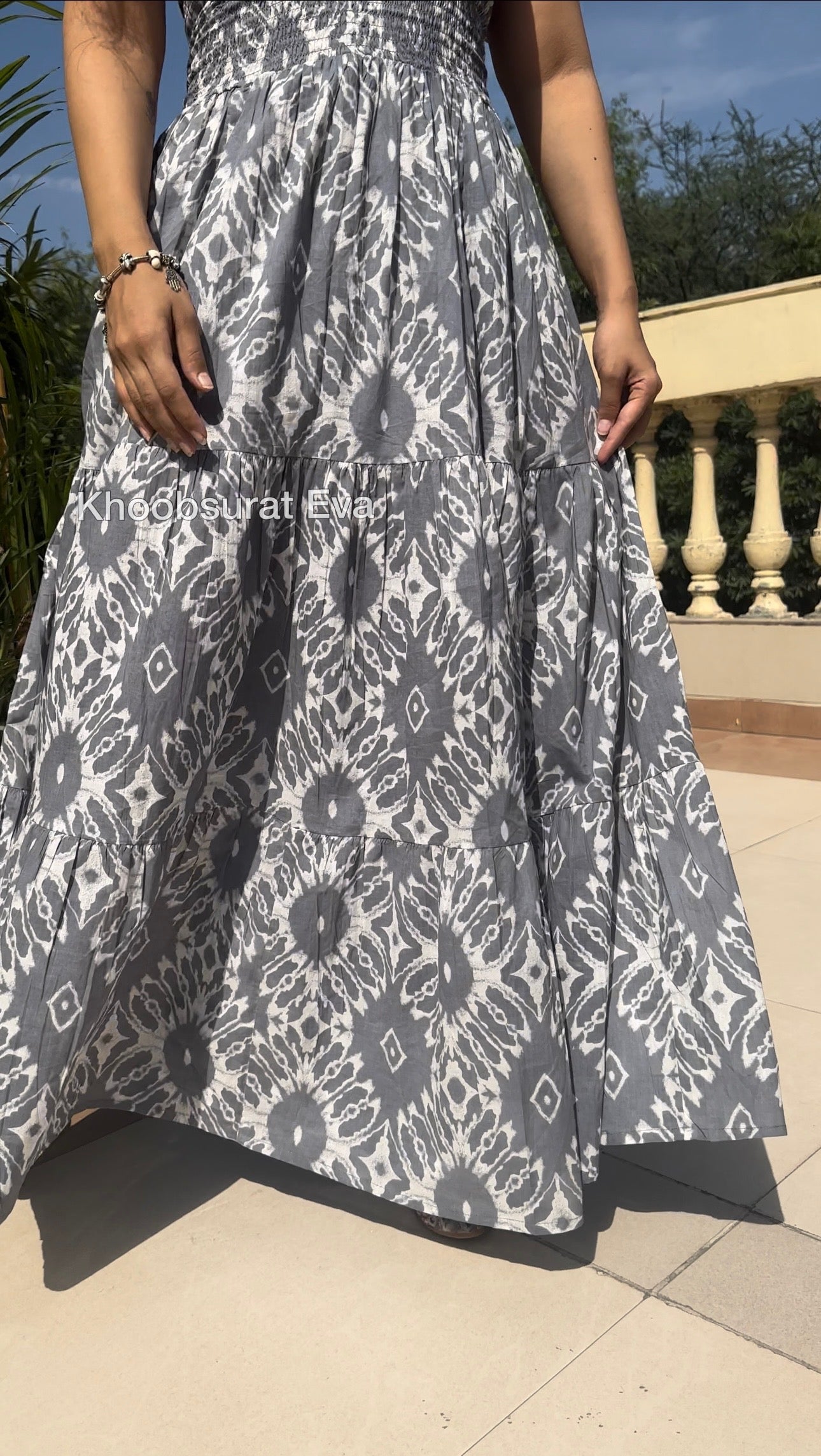 GREY COTTON TIERED MAXI DRESS