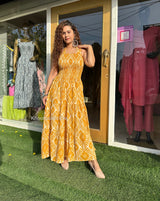 YELLOW COTTON TIERED MAXI DRESS
