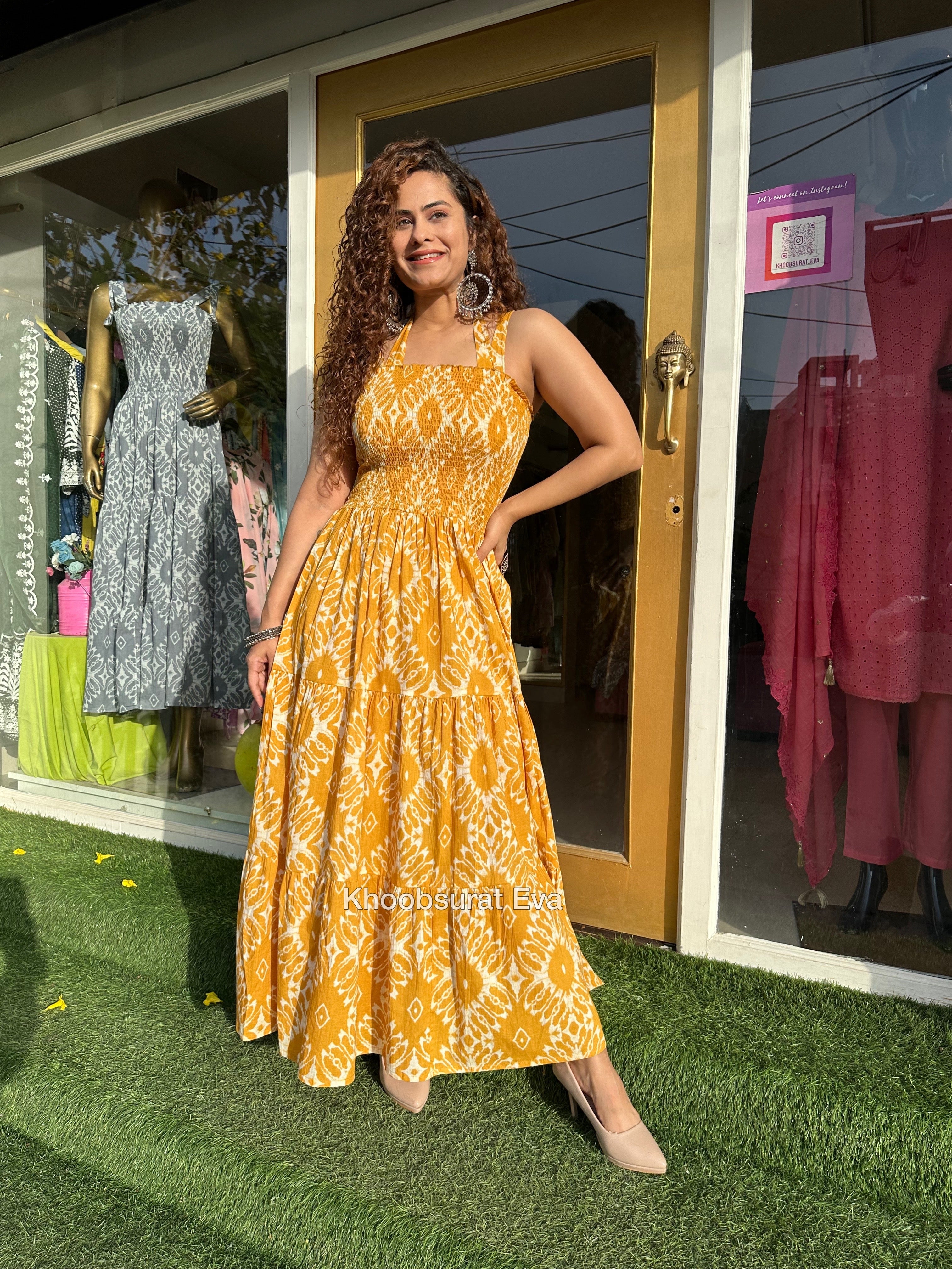 YELLOW COTTON TIERED MAXI DRESS