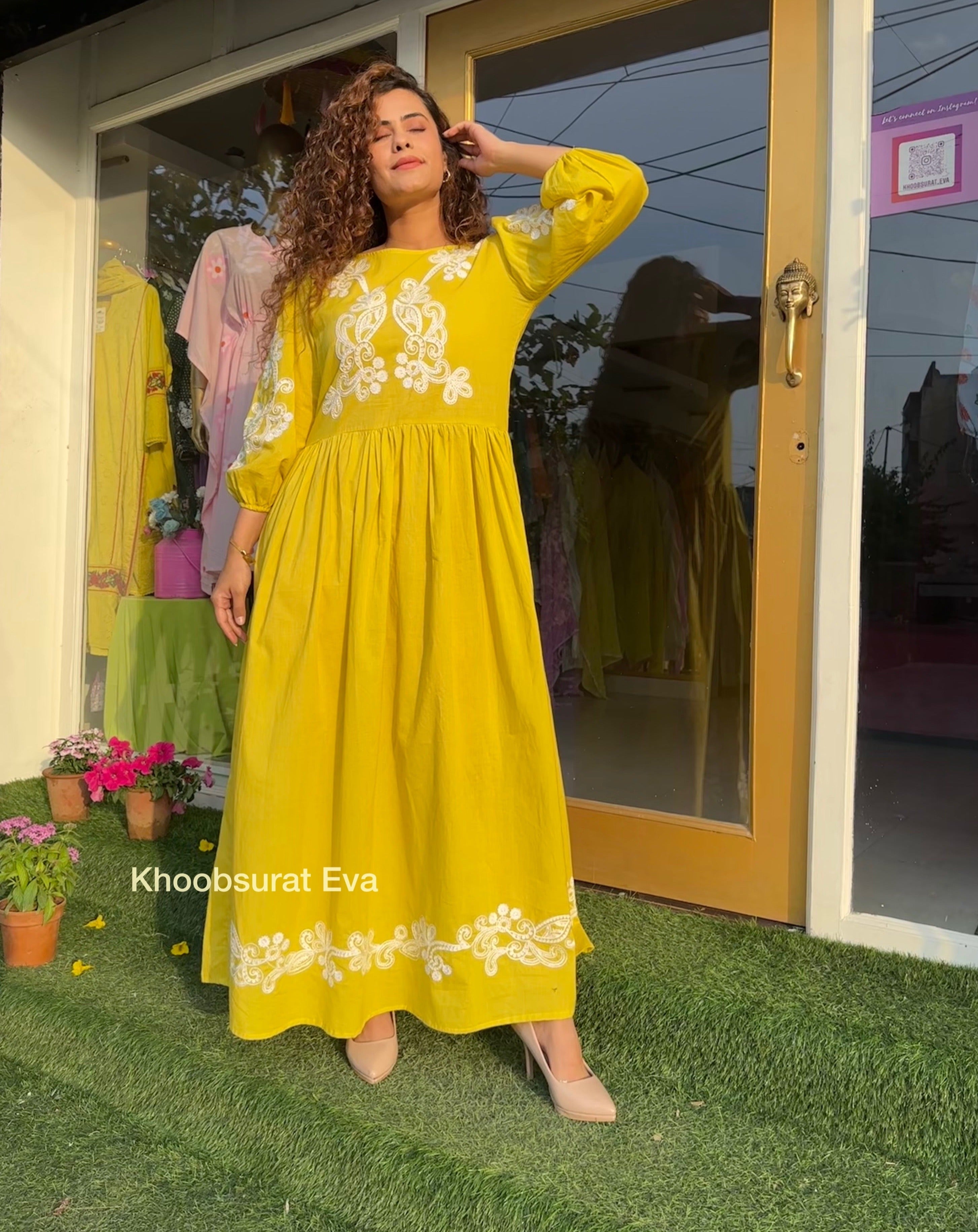 Citrus Swirl Yellow Maxi Dress