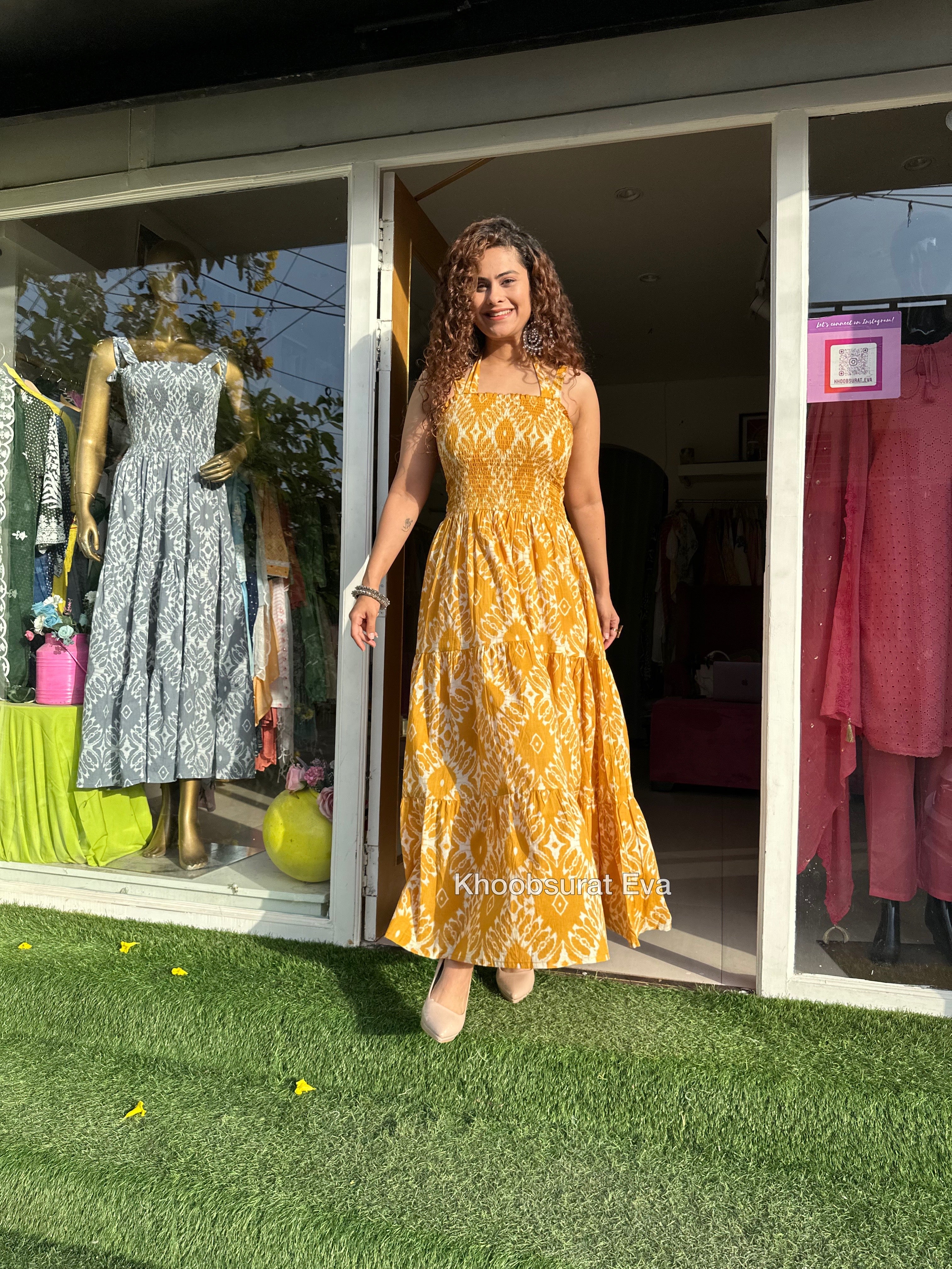 YELLOW COTTON TIERED MAXI DRESS