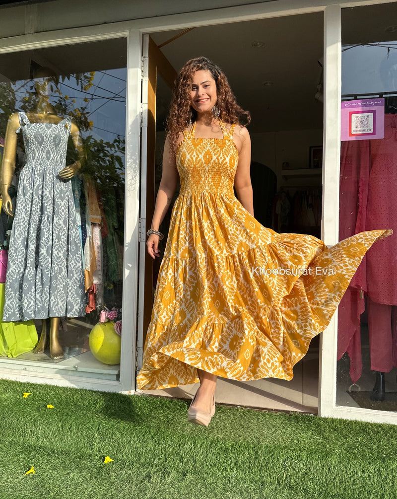 YELLOW COTTON TIERED MAXI DRESS